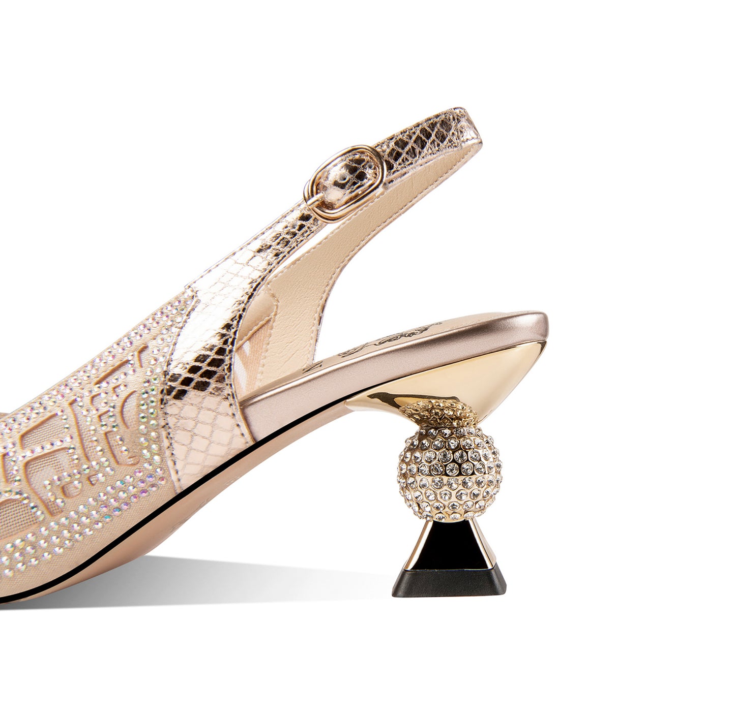 Nine Seven Leather Mesh Handmade Women's Pointed Toe Mid Heel Buckle Rhinestone Slingback Sandal Shoes