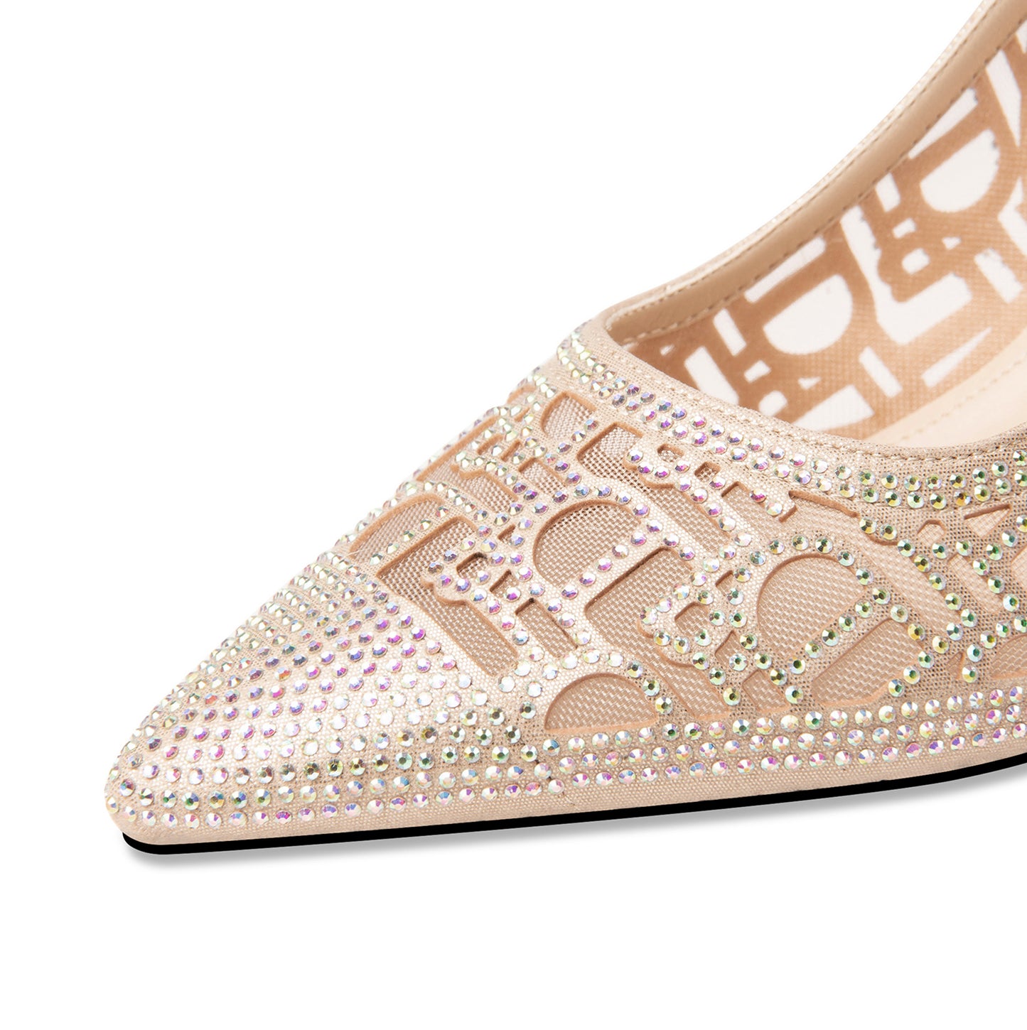 Nine Seven Leather Mesh Handmade Women's Pointed Toe Mid Heel Buckle Rhinestone Slingback Sandal Shoes