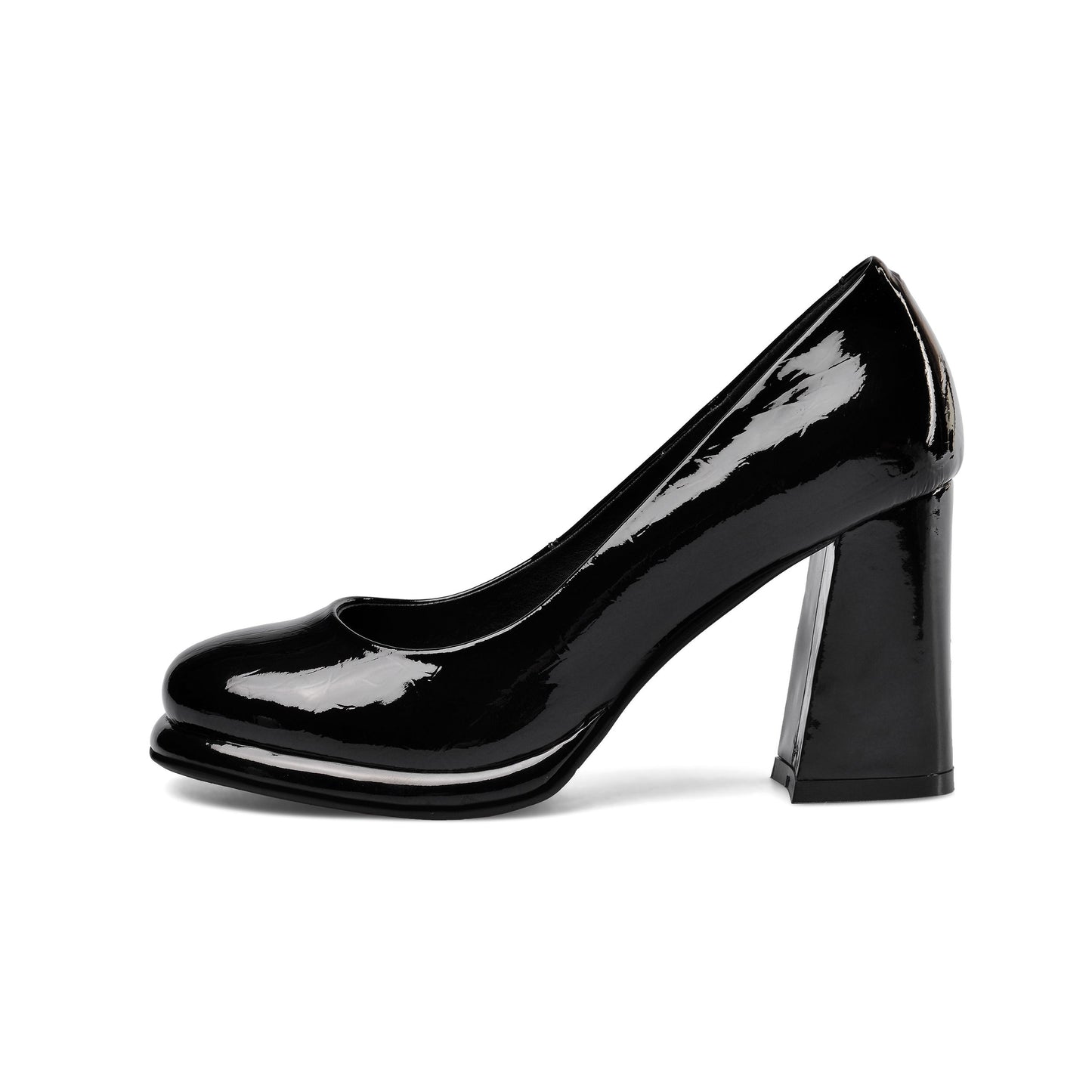 Nine Seven Women's Patent Leather Round Toe Handmade High Chunky Heels Slip On Pumps Shoes