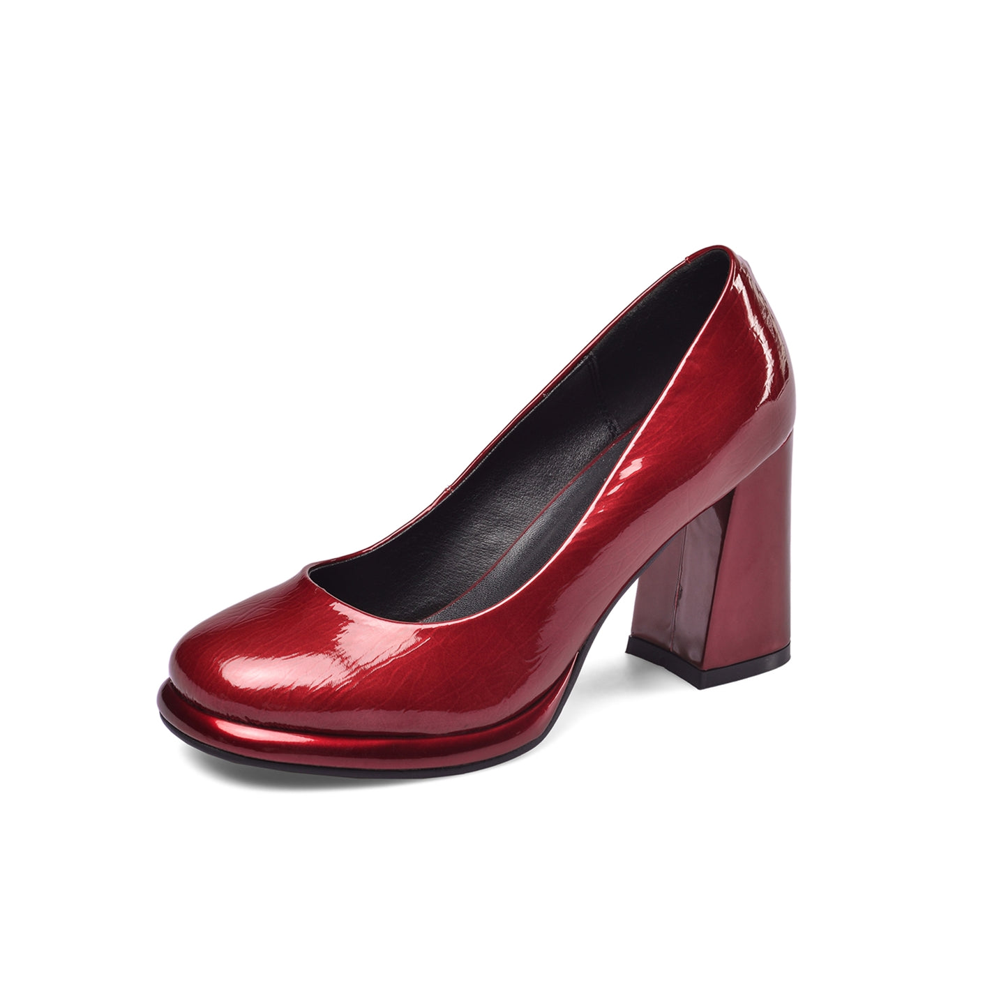 Nine Seven Women's Patent Leather Round Toe Handmade High Chunky Heels Slip On Pumps Shoes