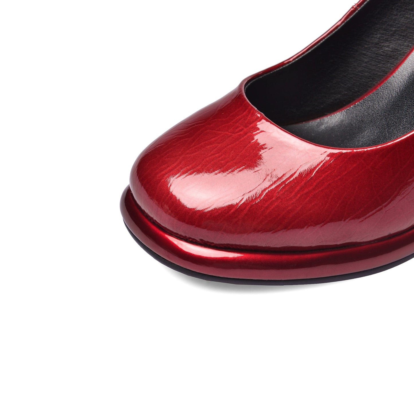 Nine Seven Women's Patent Leather Round Toe Handmade High Chunky Heels Slip On Pumps Shoes