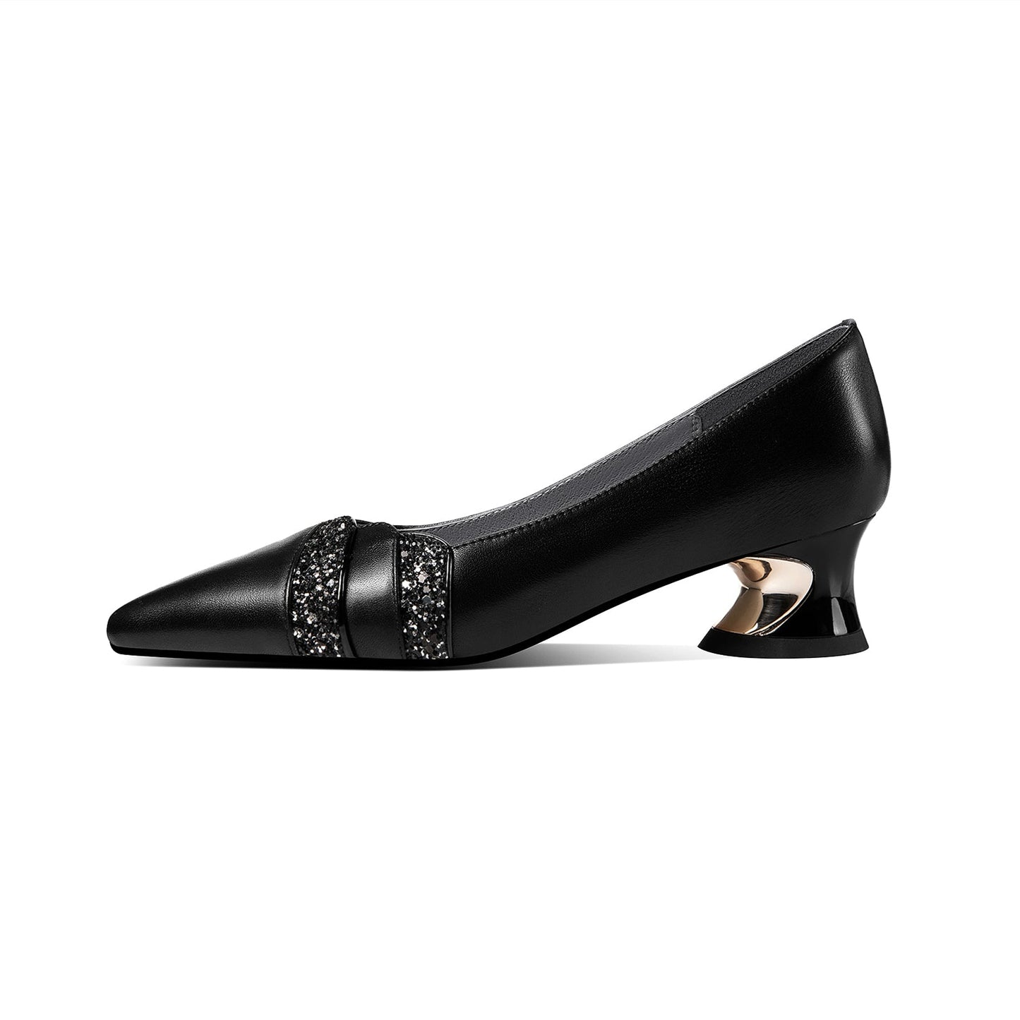 Nine Seven Women's Handmade Genuine Leather Spool Heel Pointed Toe Glitter Loafer Pumps