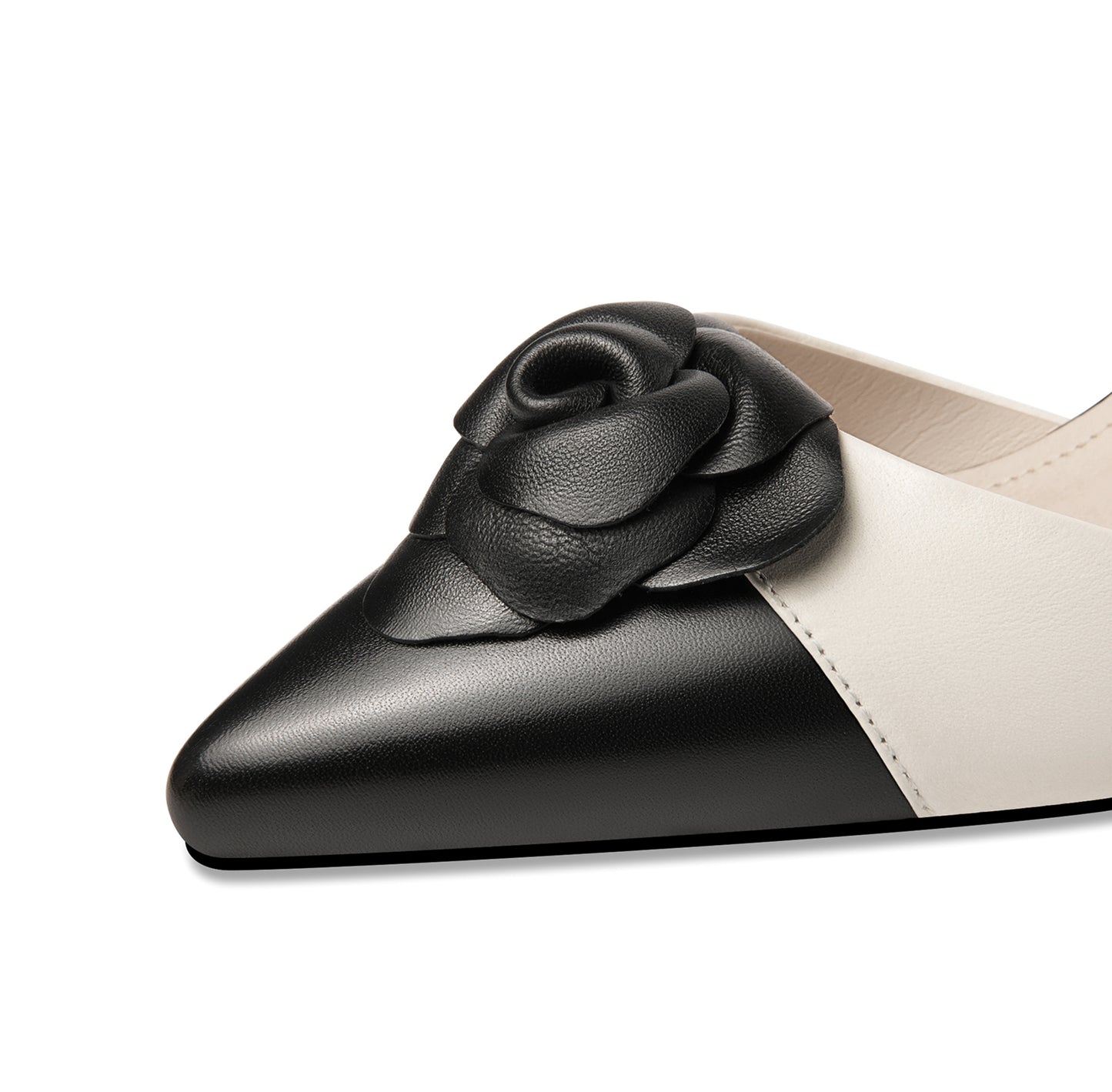 Genuine Leather Flower Assorted Color Handmade Women's Pointed Toe Mid Heel Buckle Sandal Shoes