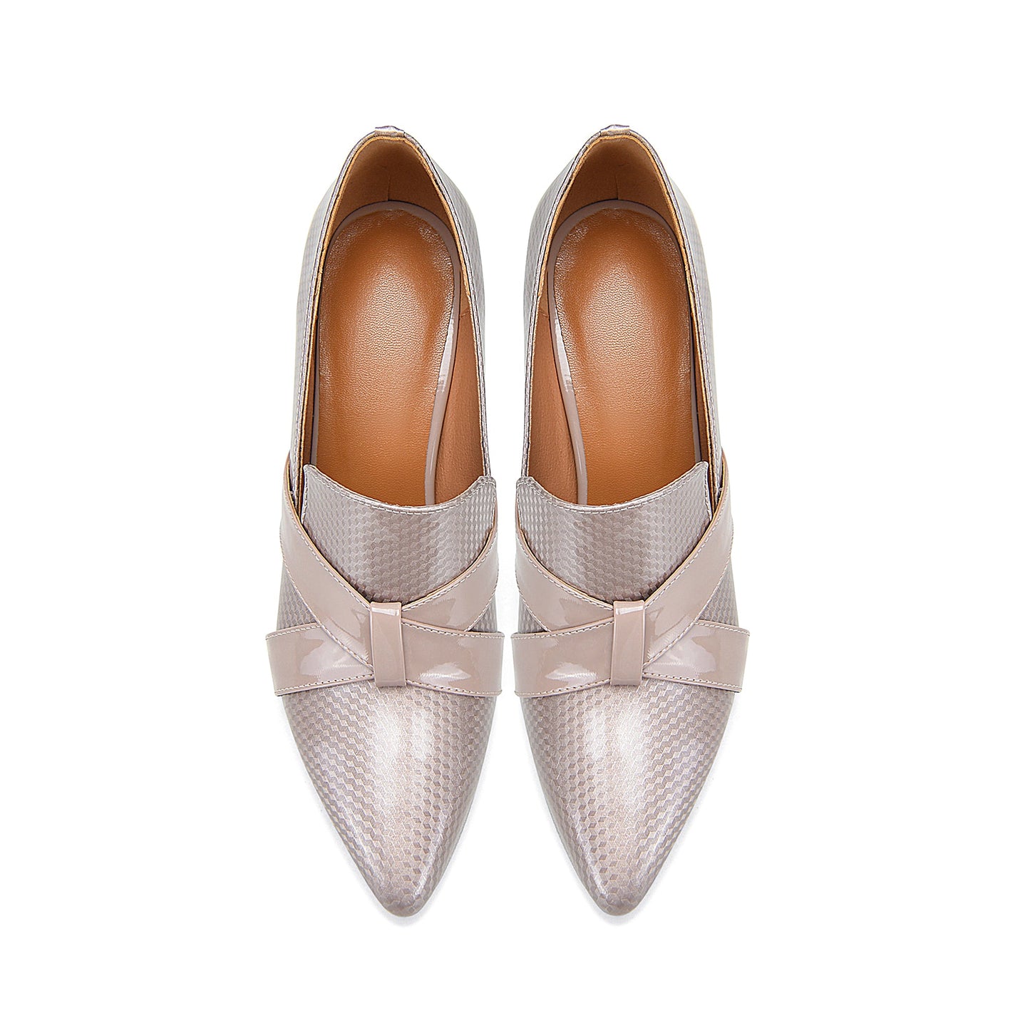 Nine Seven Glossy Genuine/Patent Leather Pointed Toe Handmade Chunky Heels Graceful Women's Dress Pumps