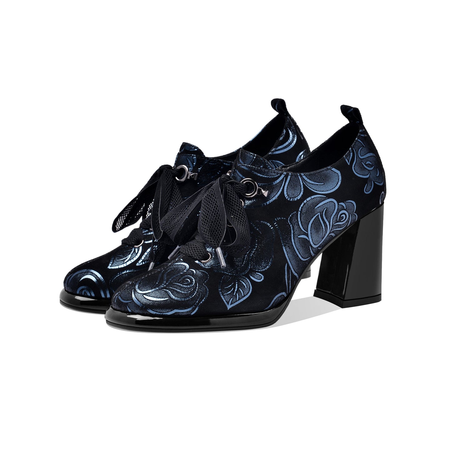 Nine Seven Women's Handmade Printed Suede Leather Platform Round Toe Lace Up Side Zip High Chunky Heel Pumps