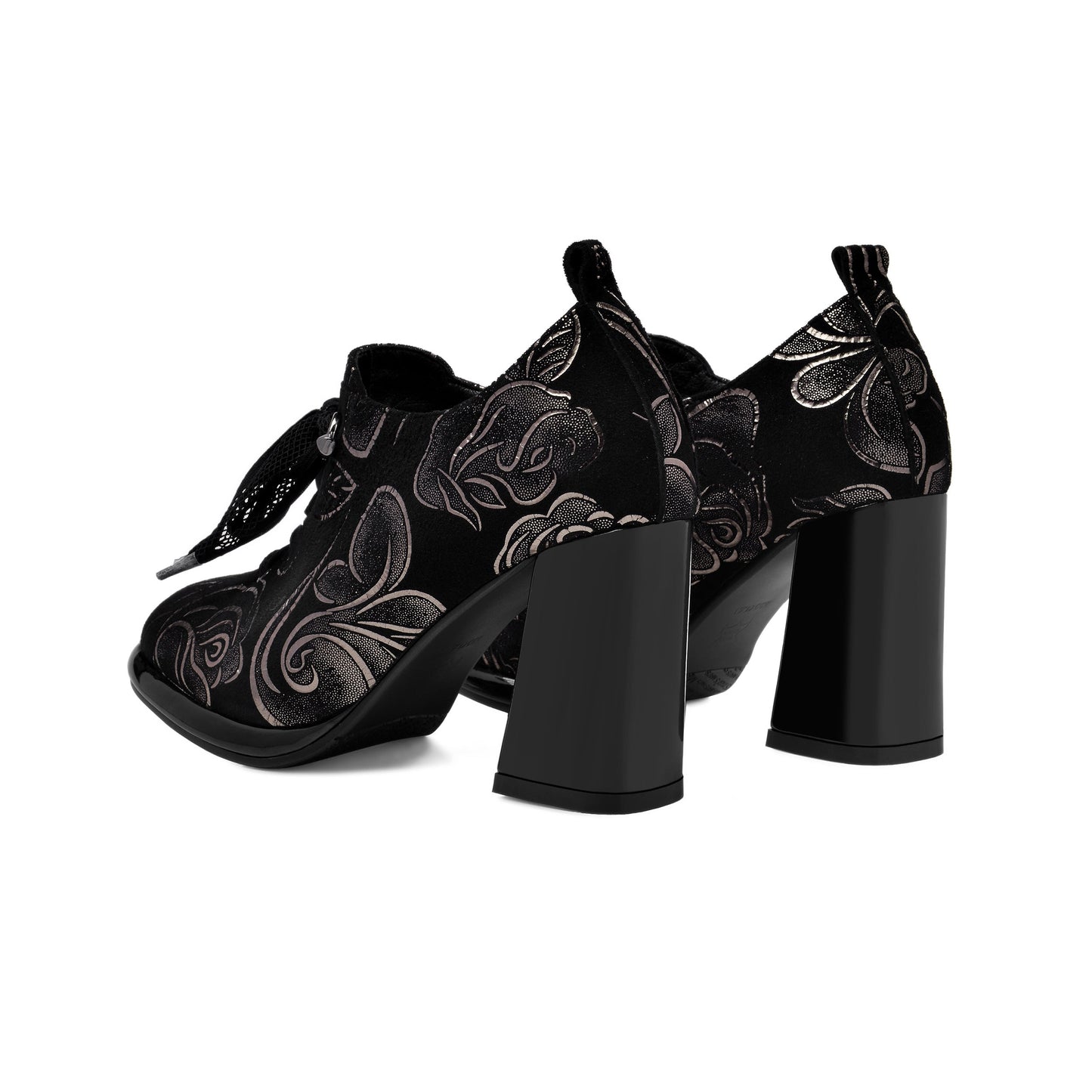 Nine Seven Women's Handmade Printed Suede Leather Platform Round Toe Lace Up Side Zip High Chunky Heel Pumps