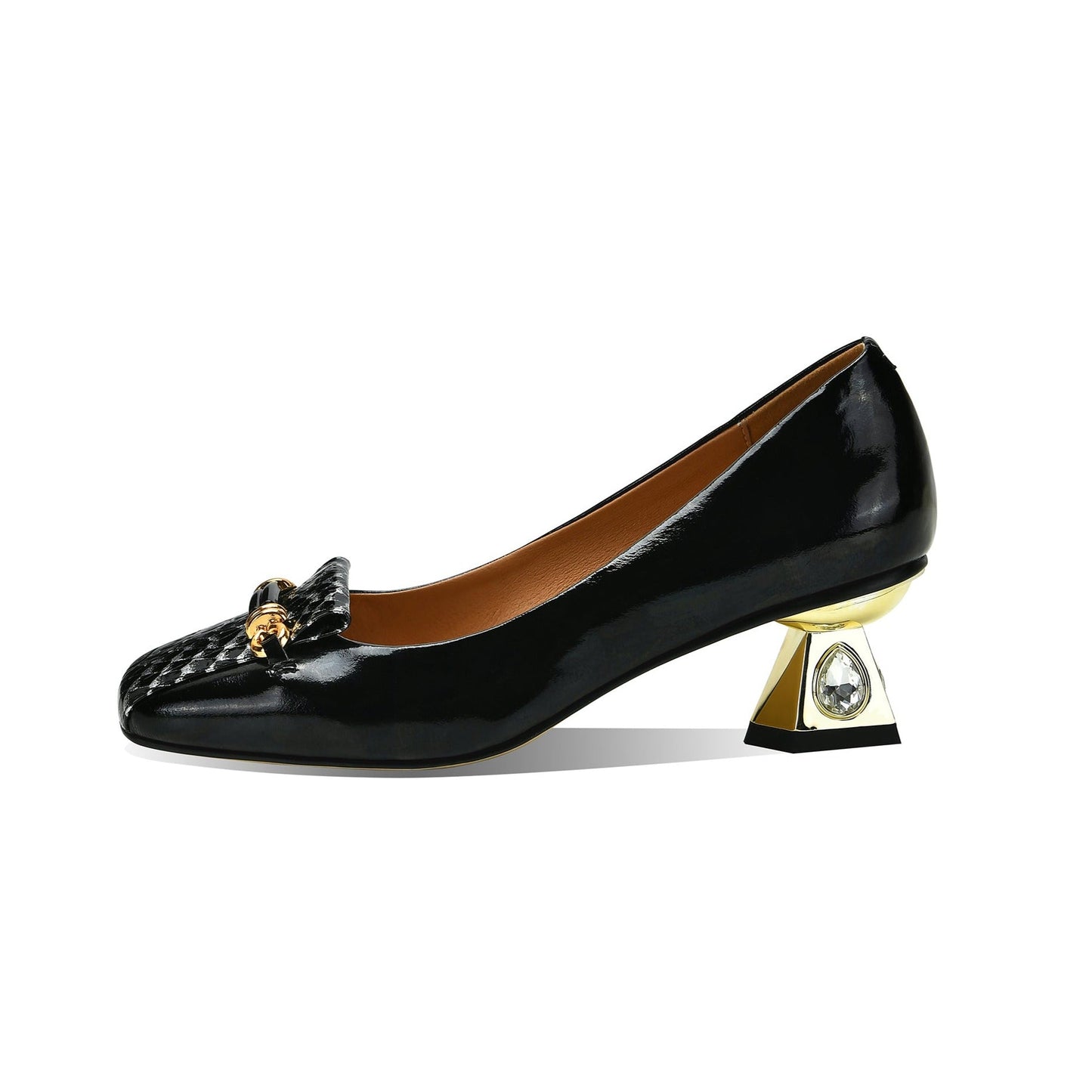 Nine Seven Handmade Women's Genuine Leather Printed Snakeskin Slip On Mid Toe Mid Spool Heel Pumps Shoes