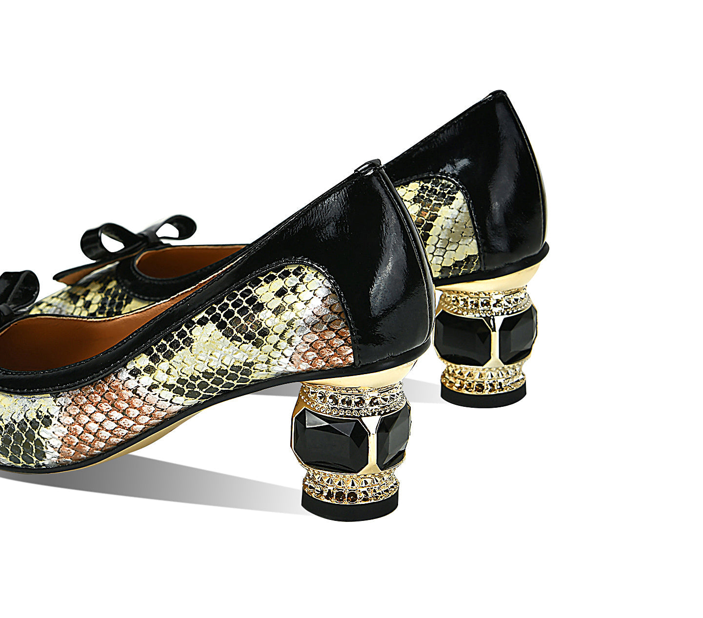 Nine Seven Handmade Women's Genuine Leather Snakeskin Assorted Color Slip On Square Toe Mid Cone Heel Pumps Shoes
