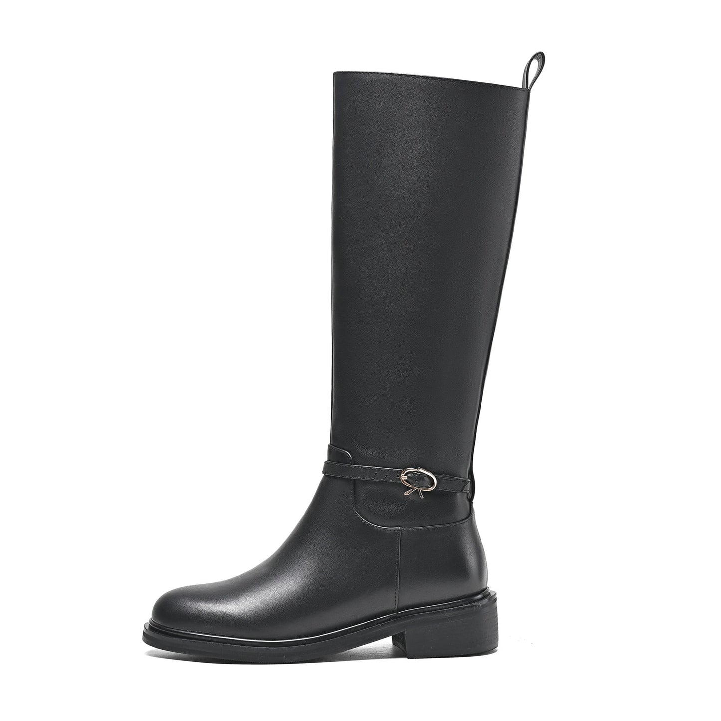 Nine Seven Women's Genuine Leather Round Toe Handmade Side Zipper Low Chunky Heels Trendy Knee High Boots