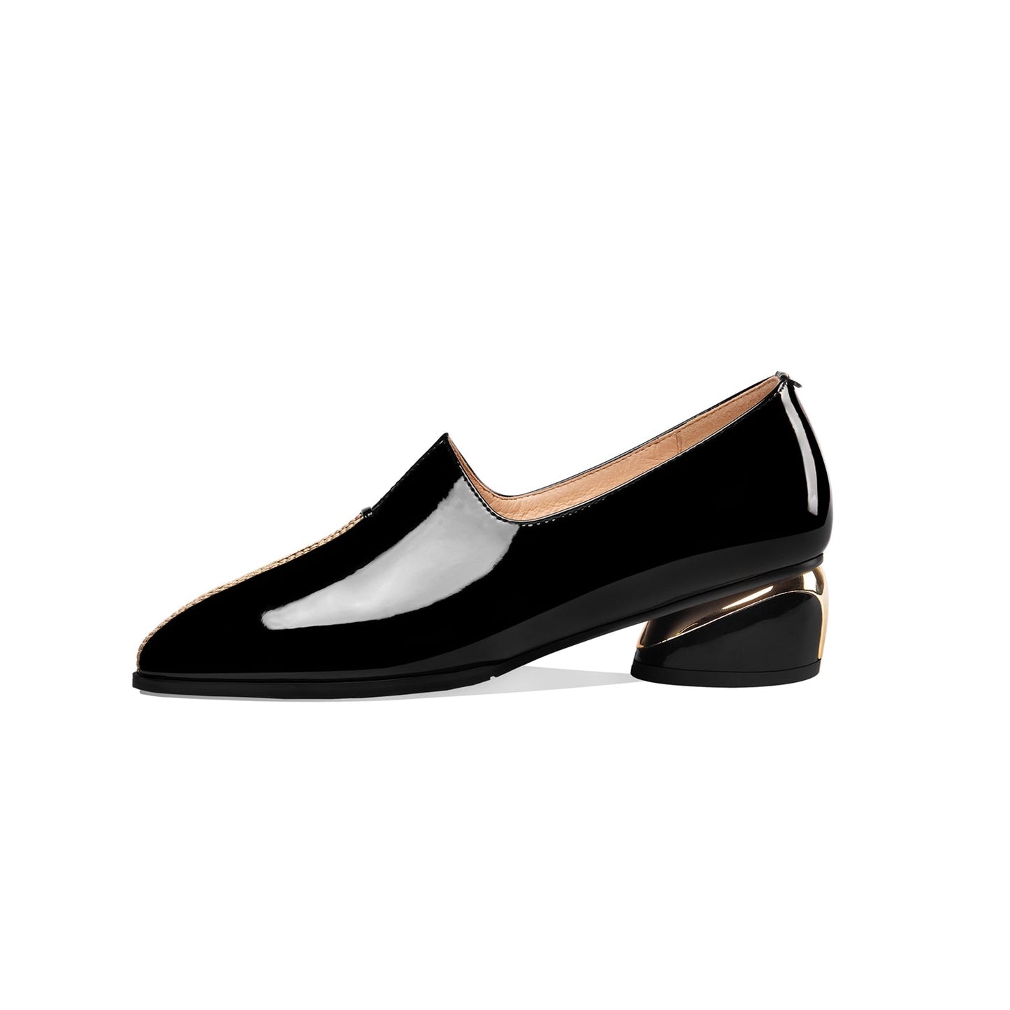 Nine Seven Women's Patent Leather Pointed Toe Handmade Stitches Low Chunky Heels Stylish Loafer Shoes