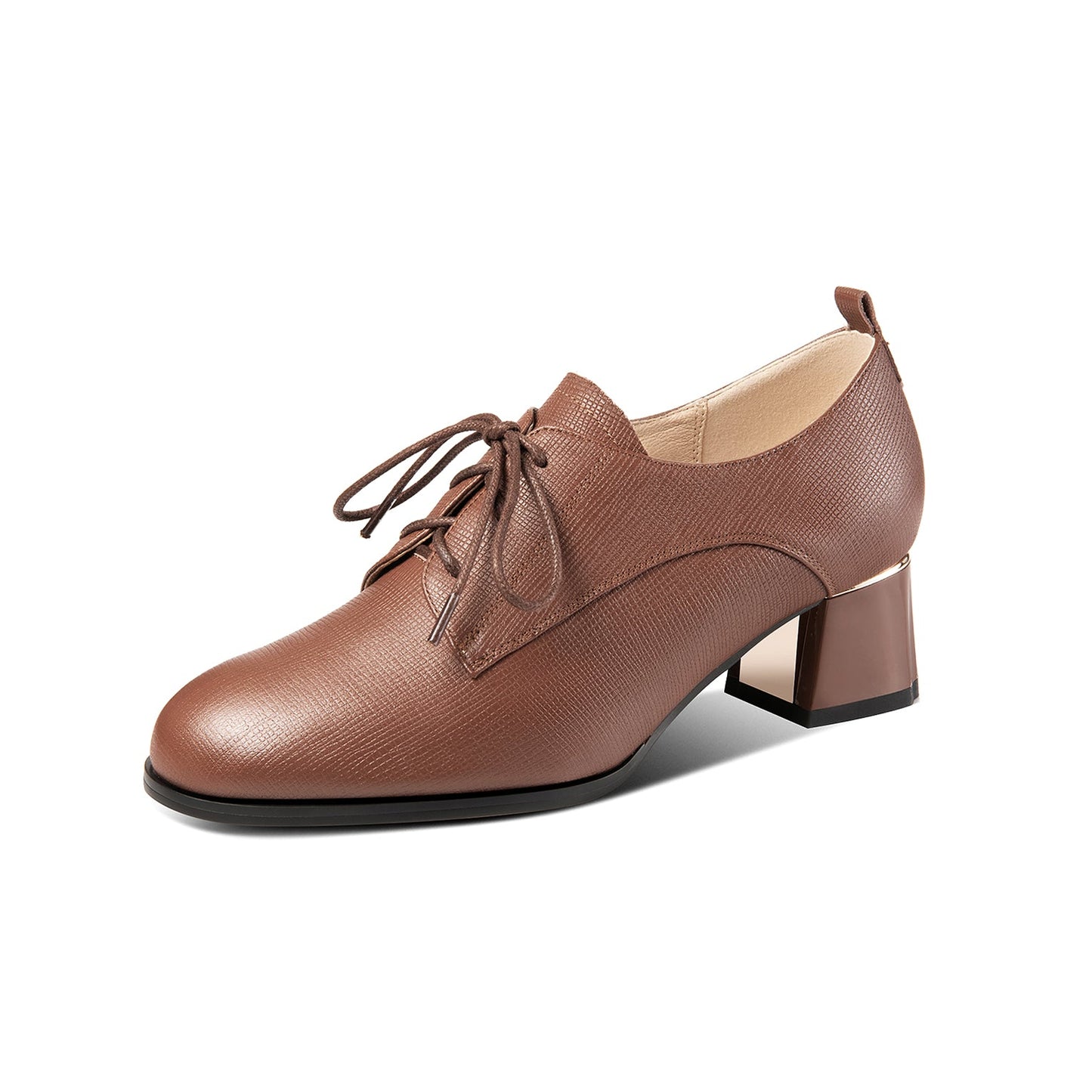 Nine Seven Women's Genuine Leather Handmade Block Heel Round Toe Lace Up Oxford Pumps