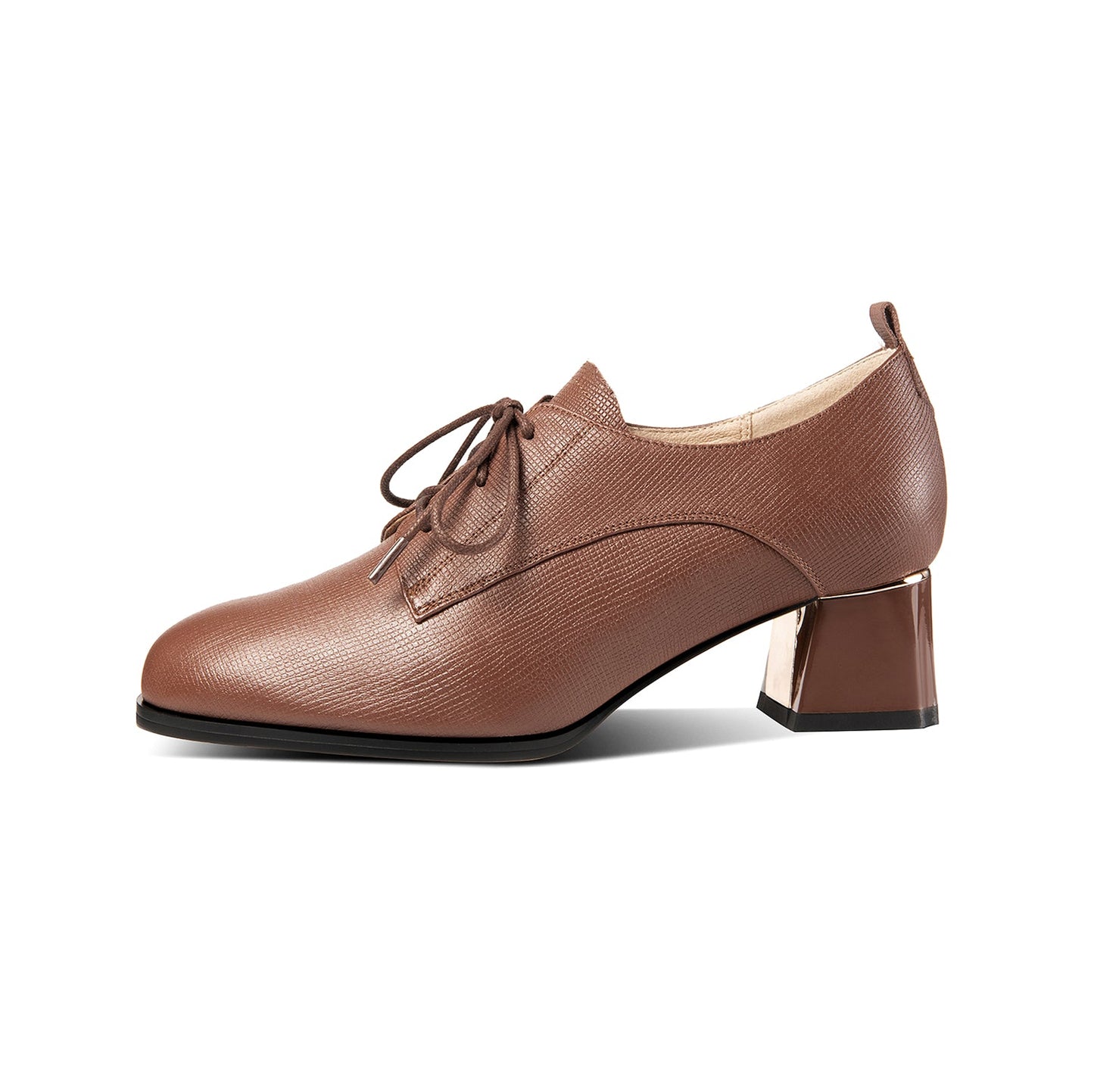 Nine Seven Women's Genuine Leather Handmade Block Heel Round Toe Lace Up Oxford Pumps