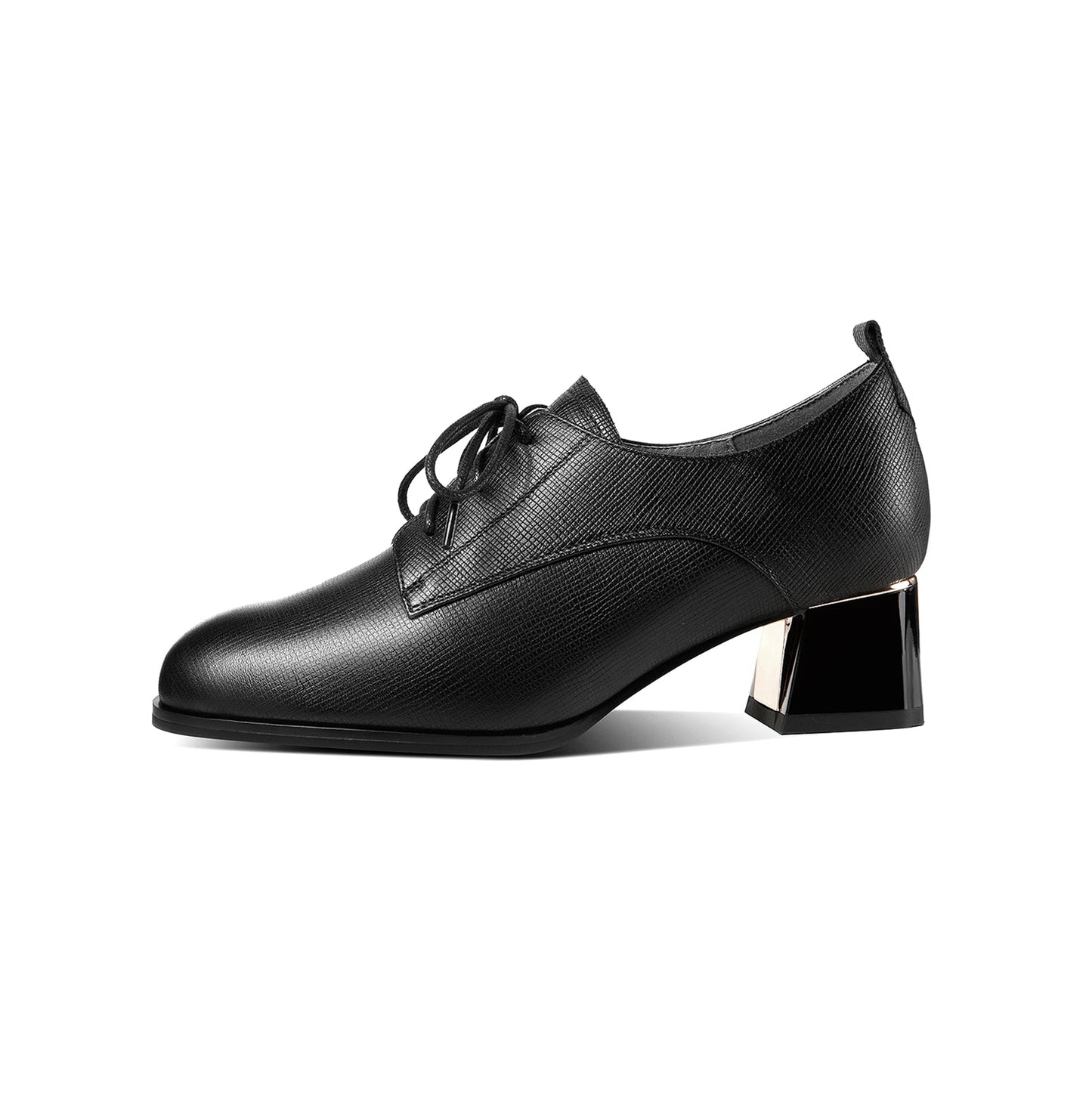 Nine Seven Women's Genuine Leather Handmade Block Heel Round Toe Lace Up Oxford Pumps
