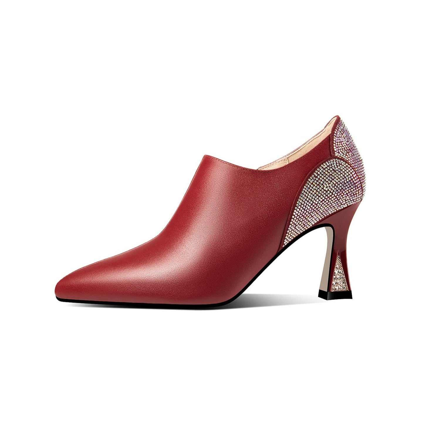Nine Seven Women's Genuine Leather Handmade Side Zip Up High Heel Pointed Toe Sparkling Glitter Oxford Pumps