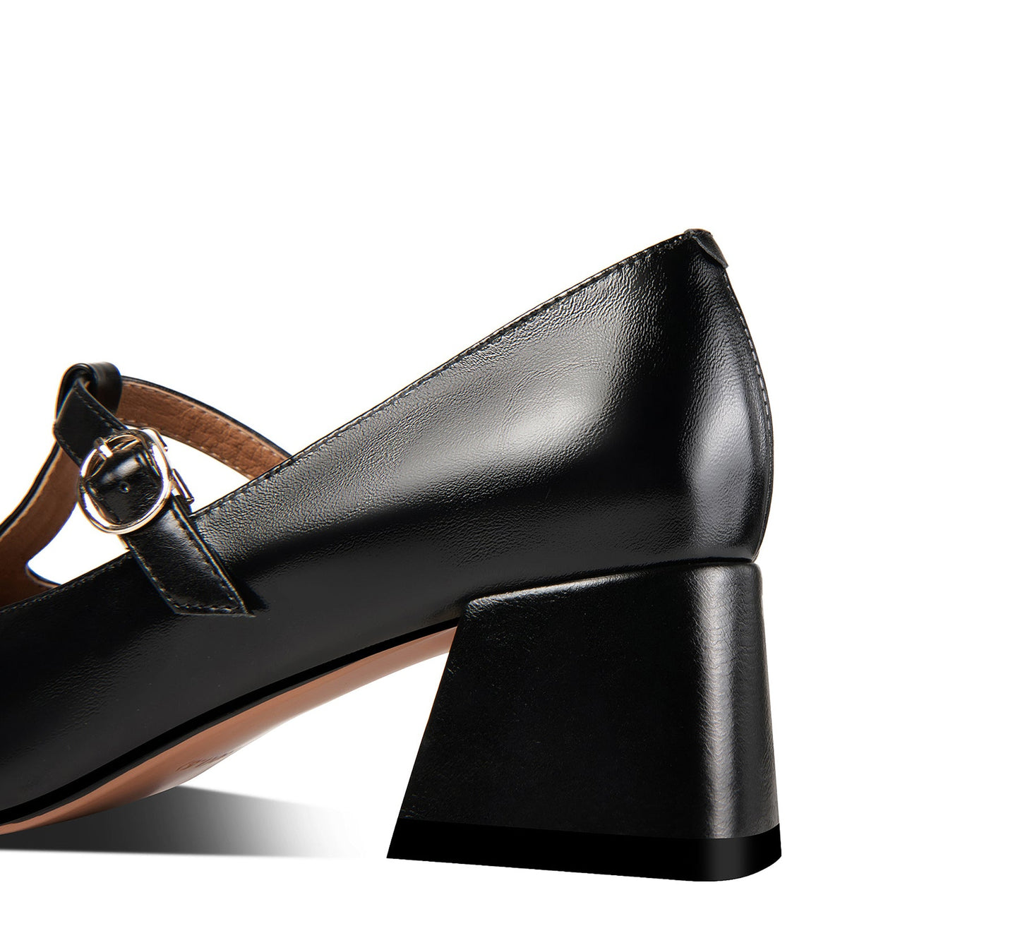 Nine Seven Women's Genuine Leather Square Toe Handmade Comfortable Block Heel T-Shaped Buckle Pump Shoes