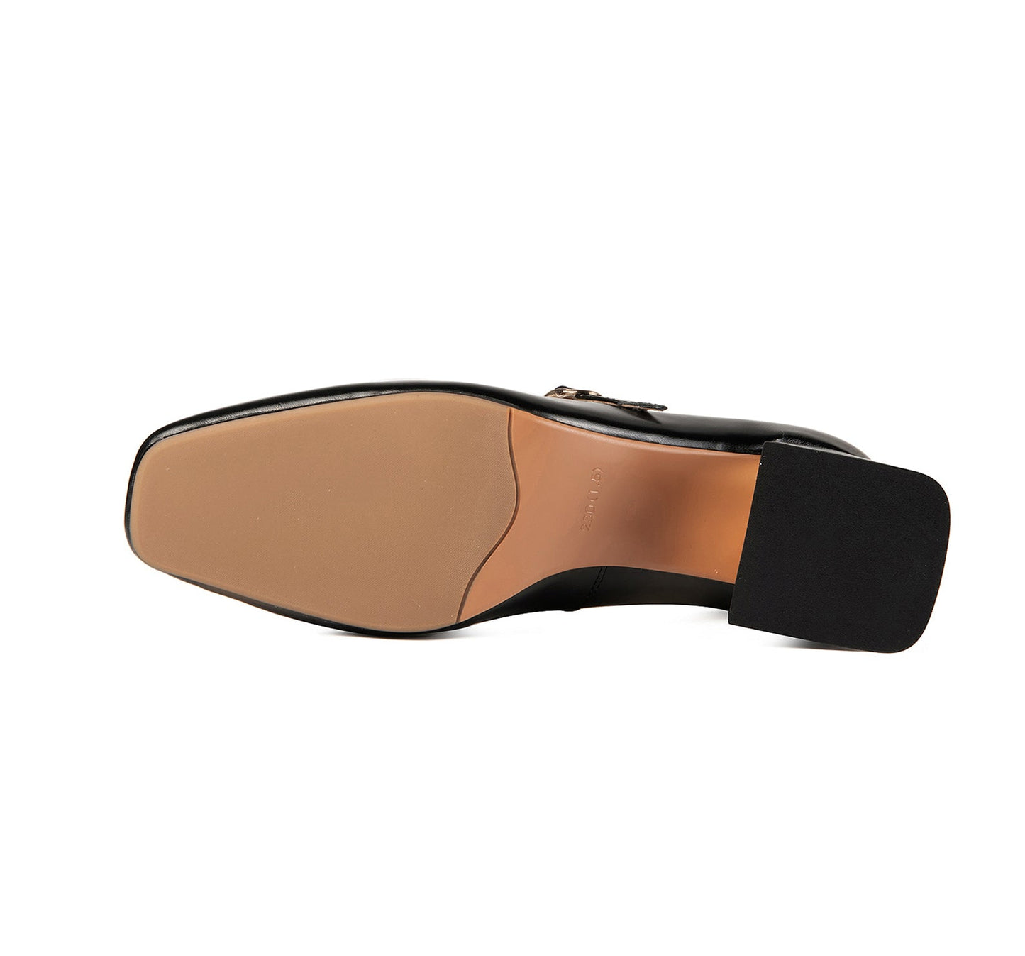 Nine Seven Women's Genuine Leather Square Toe Handmade Comfortable Block Heel T-Shaped Buckle Pump Shoes