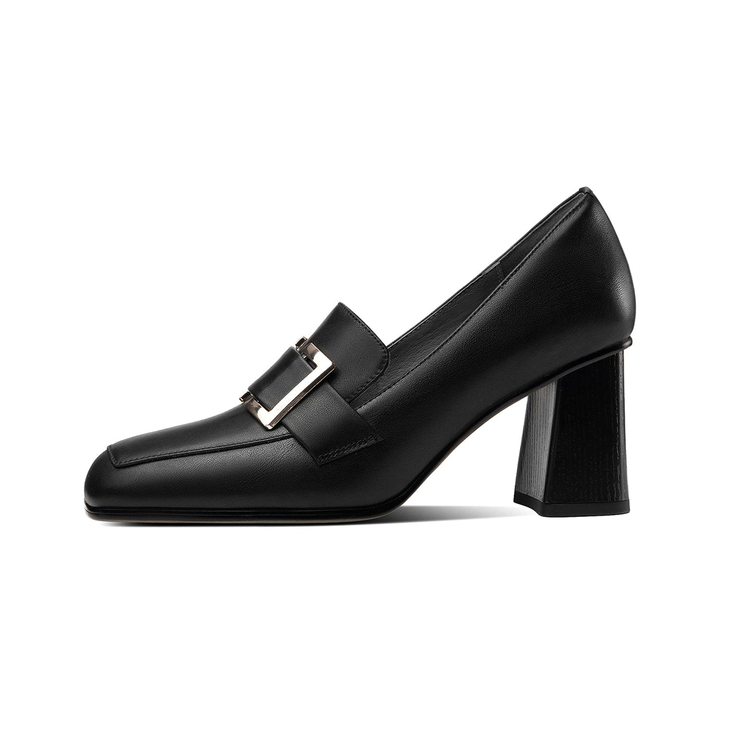Nine Seven Women's Handmade Genuine Leather Block Heel Square Toe Pumps Shoes with Modern Pattern