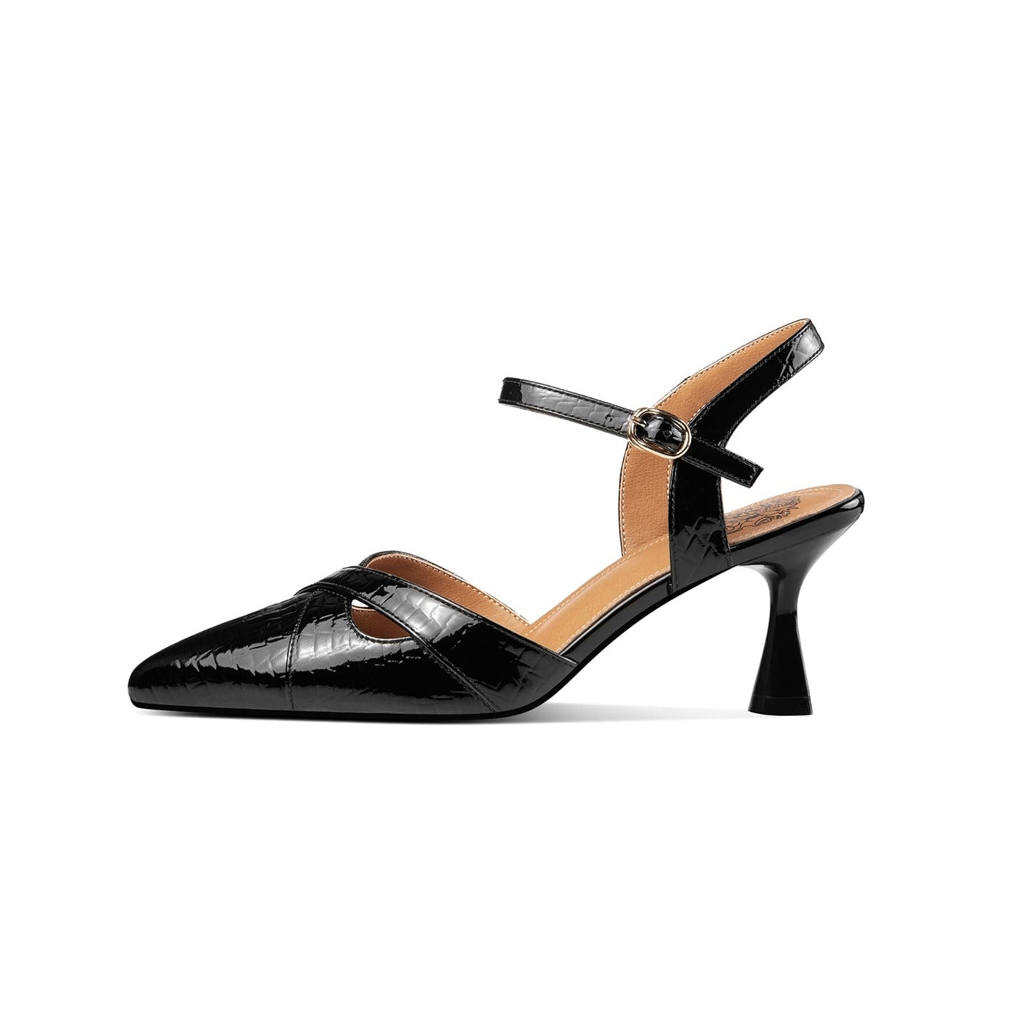 Patent Leather Handmade Women's Pointed Toe Stiletto Heel Buckle Weeding Sandal Shoes