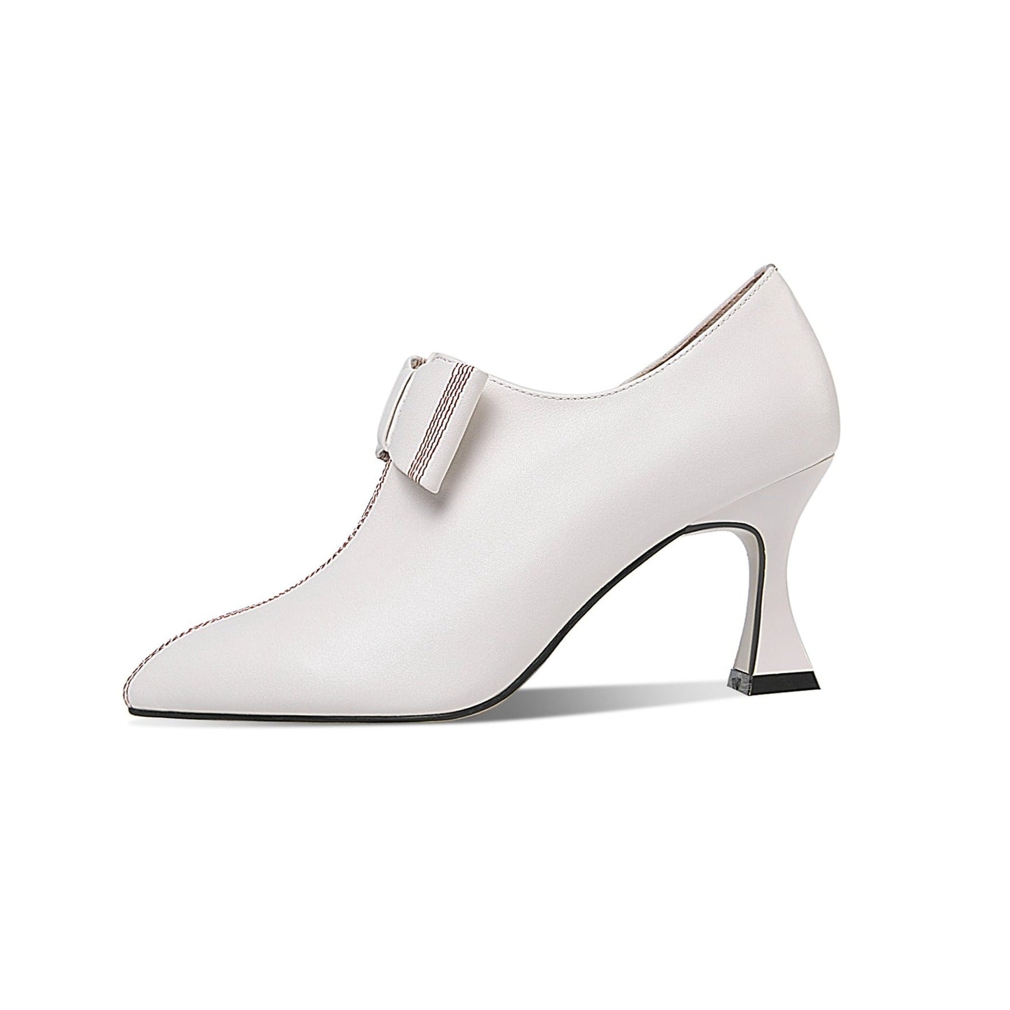 Nine Seven Women's Genuine Leather Handmade Pointed Toe High Stiletto Heel Side Zip Up Pump Shoes with Bow