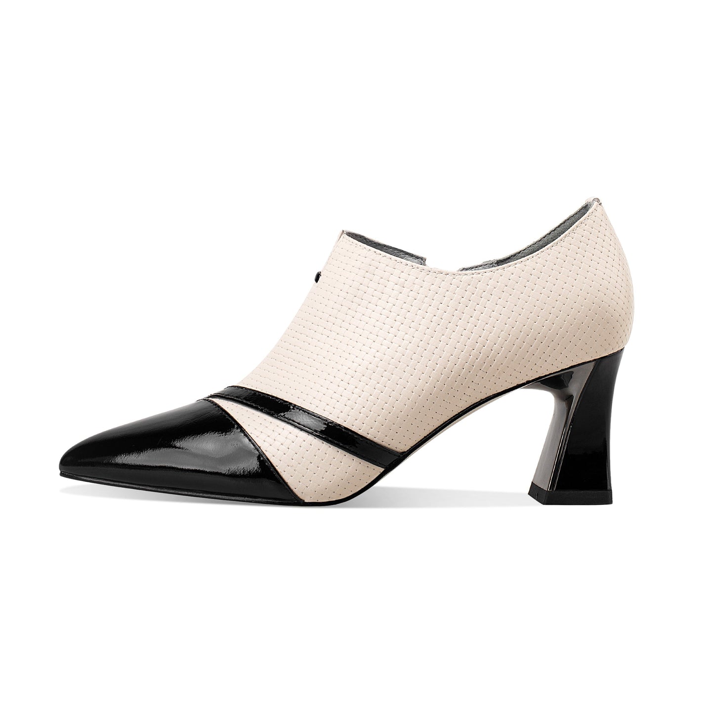 Nine Seven Women's Handmade Genuine Leather Patent Pointed Toe Mid Spool Heel Side Zip Up Modern Pump Shoes