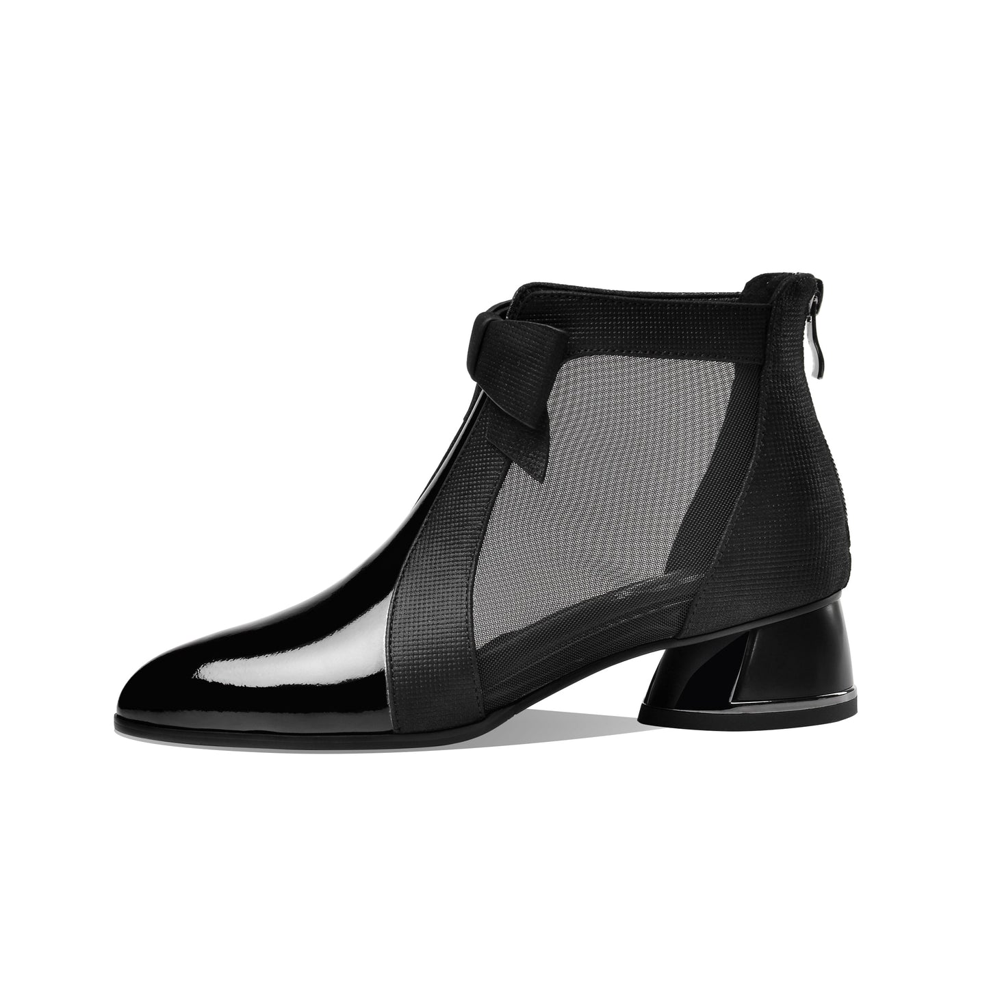 Nine Seven Women's Patent Leather Pointed Toe Cute Bowknot Handmade Low Chunky Heel Stylish Ankle Boots with Back Zipper