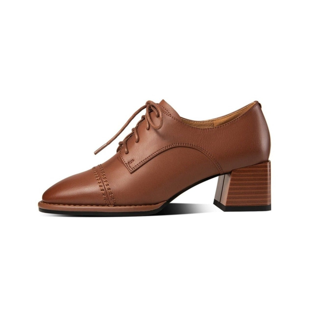 Nine Seven Women's Genuine Leather Handmade Block Heel Lace Up Oxford Pumps