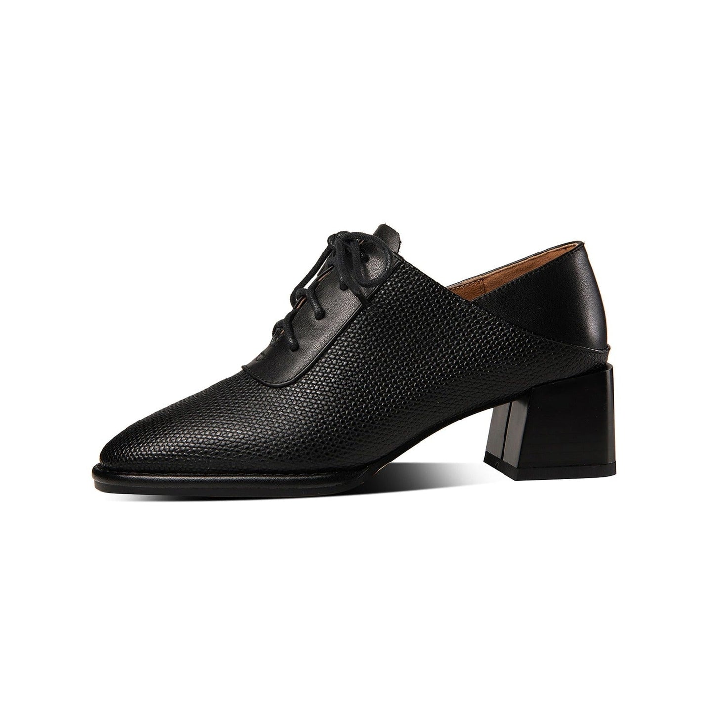 Nine Seven Genuine Leather Women's Handmade Round Toe Chunky Heel Lace Up Oxford Pumps