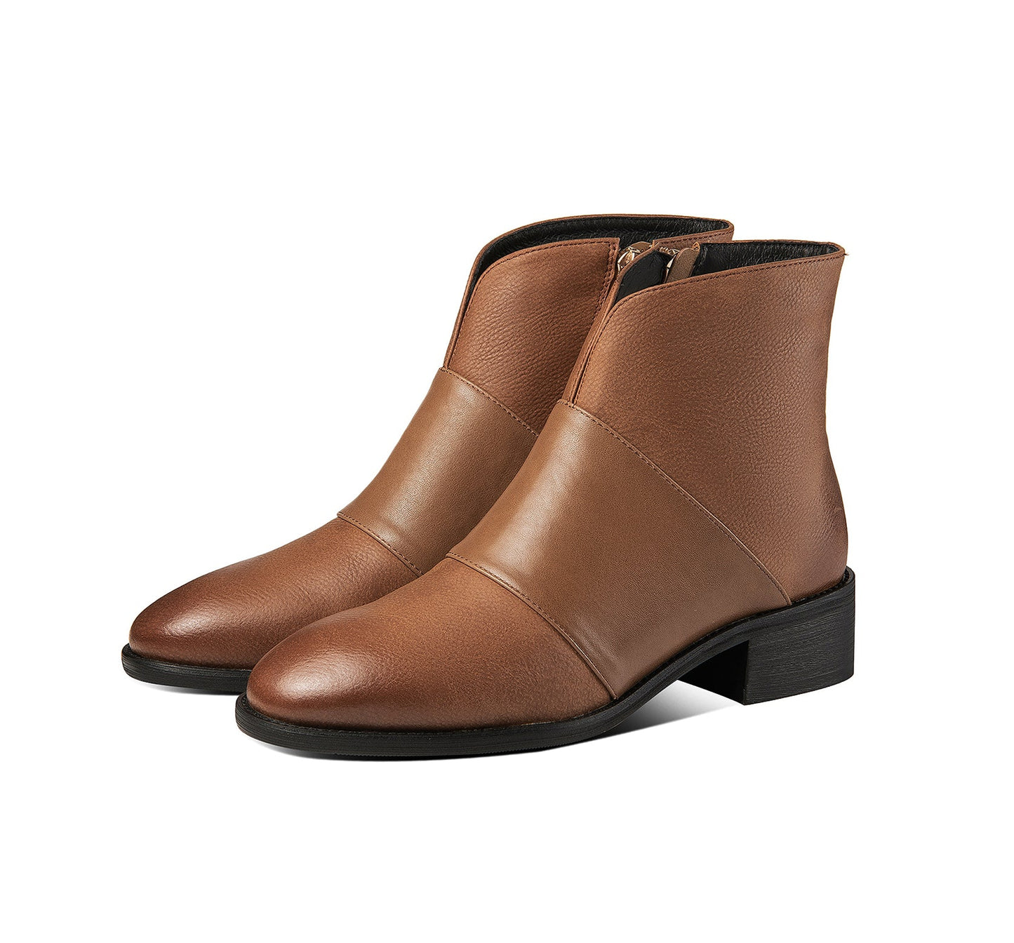 Nine Seven Women's Handmade Genuine Leather Block Heel Round Toe Side Zip Up Ankle Booties