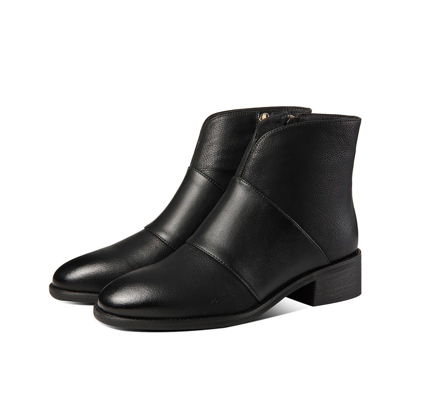 Nine Seven Women's Handmade Genuine Leather Block Heel Round Toe Side Zip Up Ankle Booties