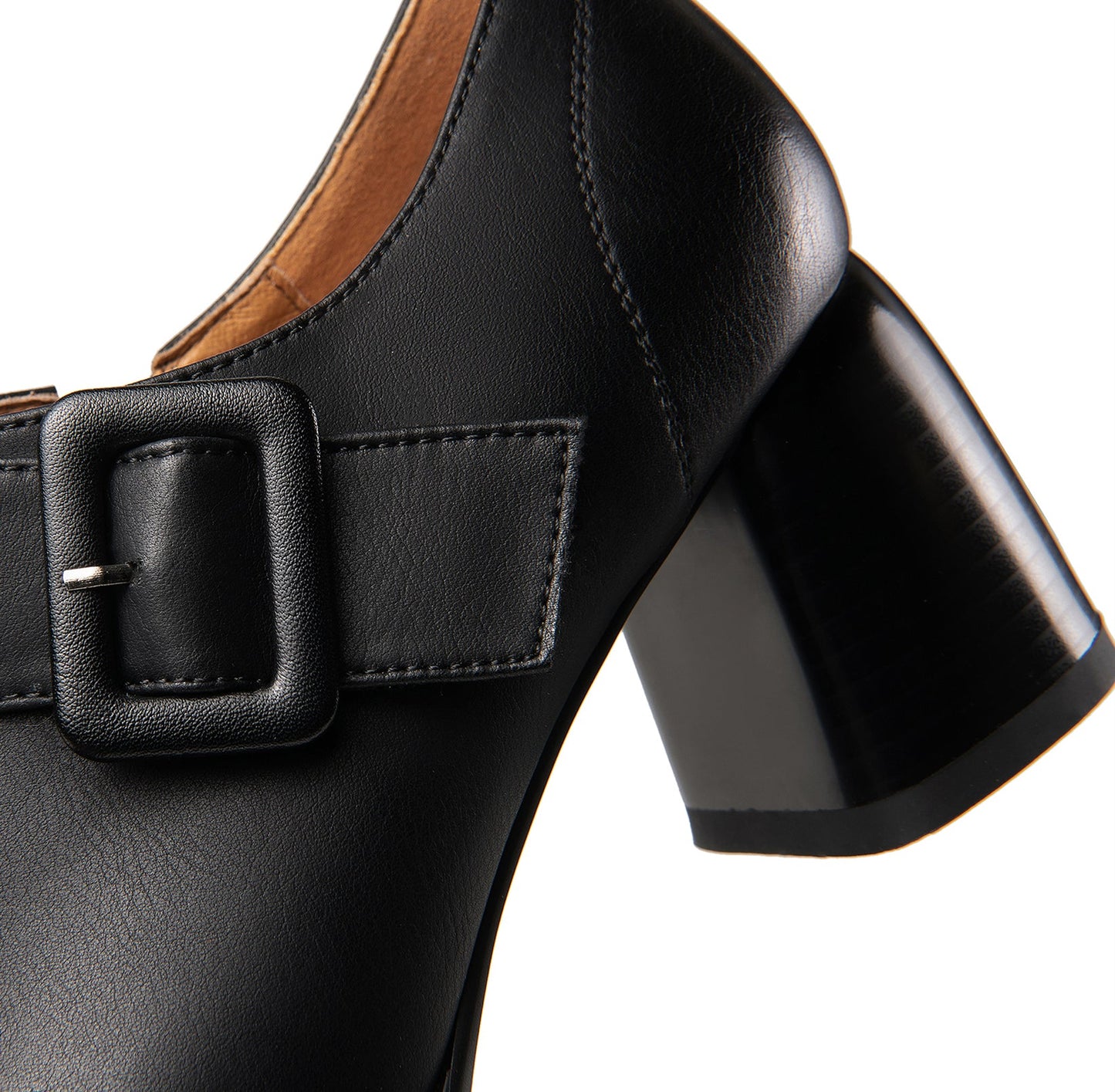 Nine Seven Genuine Leather Women's Handmade Block Heel Side Zip Up Oxford Pumps with Modern Buckle