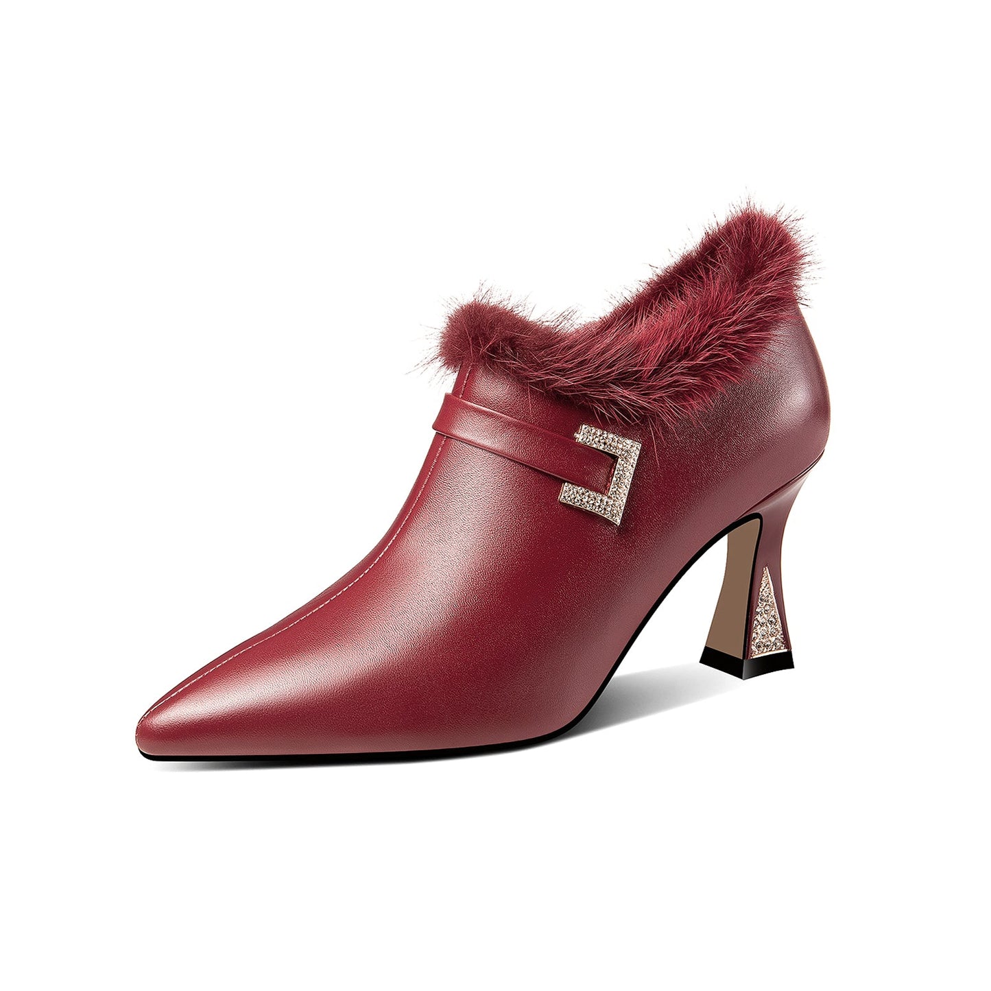Nine Seven Genuine Leather Women's Handmade High Spool Heel Side Zip Up Glitter Rhinestone and Fur Design Oxford Pumps