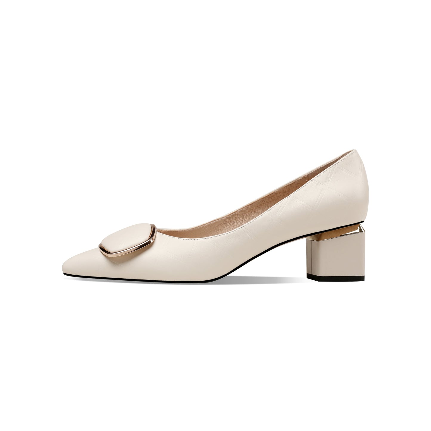 Nine Seven Genuine Leather Handmade Women's Low Block Heel Pointed Toe Graceful Pump Shoes