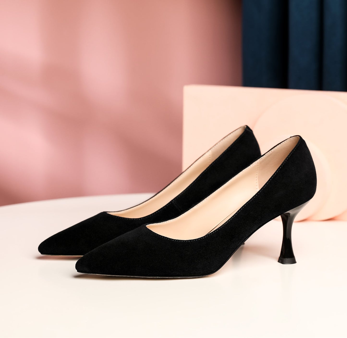 Nine Seven Suede Leather Women's Handmade Pointed Toe Sexy Mid Stiletto Heel Slip On Office Party Pump Shoes
