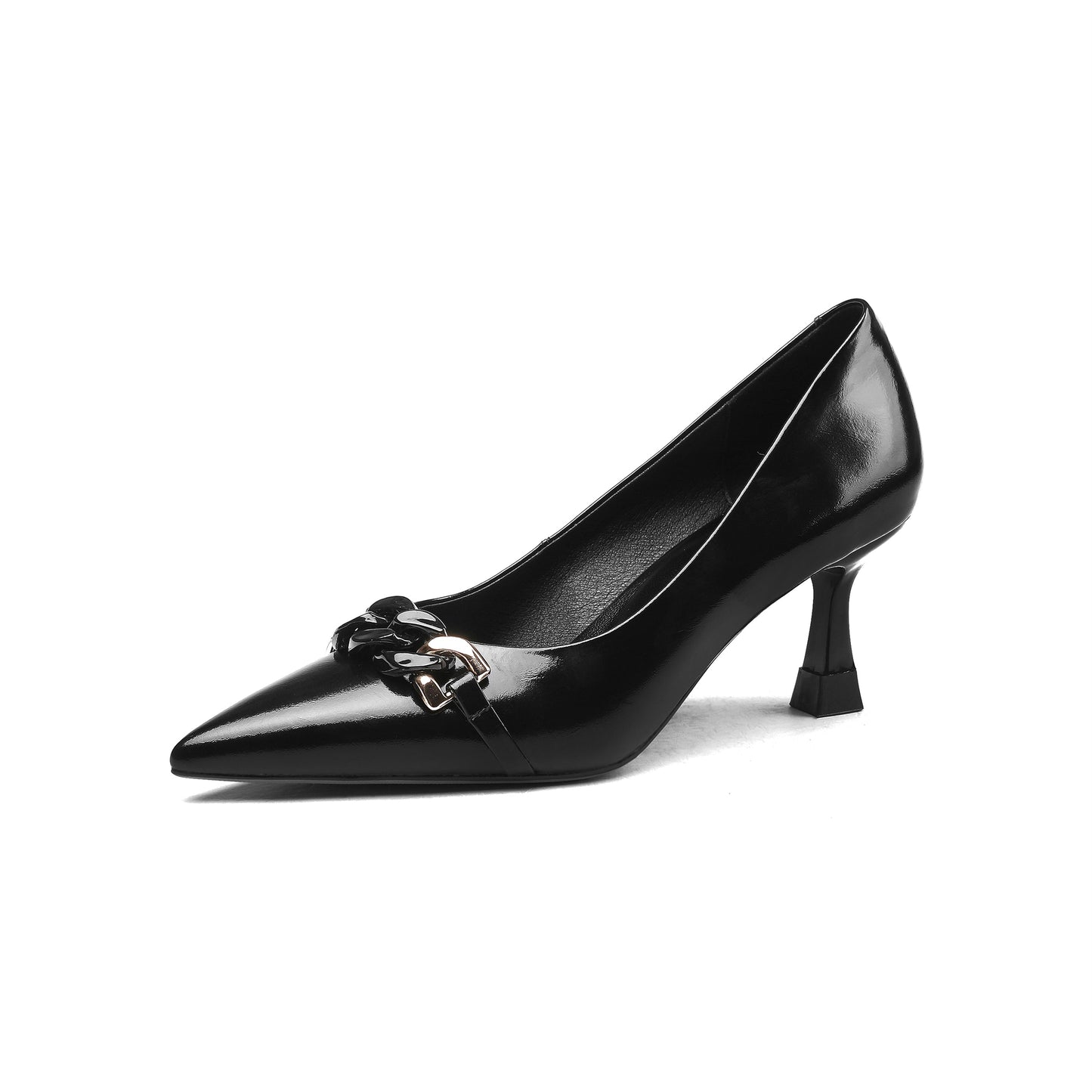 Nine Seven Women's Pointed Toe Handmade Chain Décor Patent Leather Stiletto Mid Heels Stylish Pumps Shoes