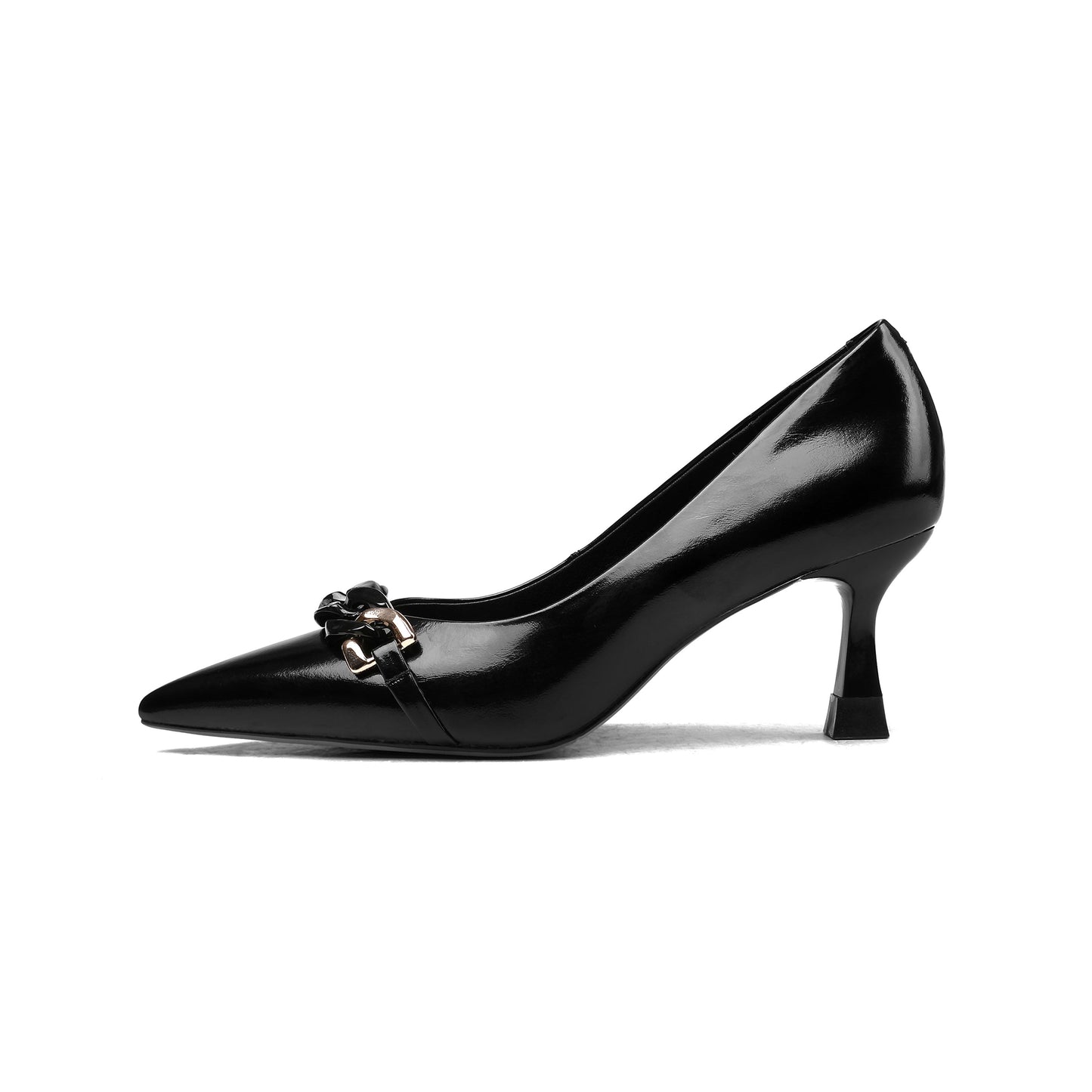 Nine Seven Women's Pointed Toe Handmade Chain Décor Patent Leather Stiletto Mid Heels Stylish Pumps Shoes