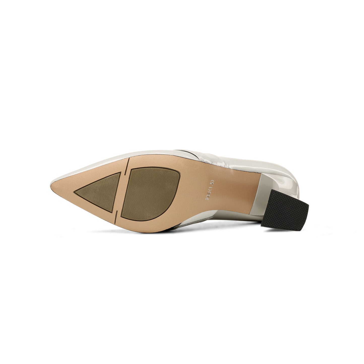 Nine Seven Glossy Patent Leather Women's Handmade Pointed Toe Spool Heel Golden Square Pattern Decor Slip On Loafer Pumps