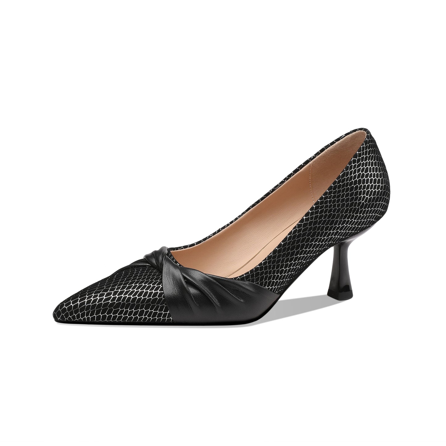 Nine Seven Women's Handmade Leather Exquisite Mid Heel Pointy Toe Loafer Pumps with Bowknot