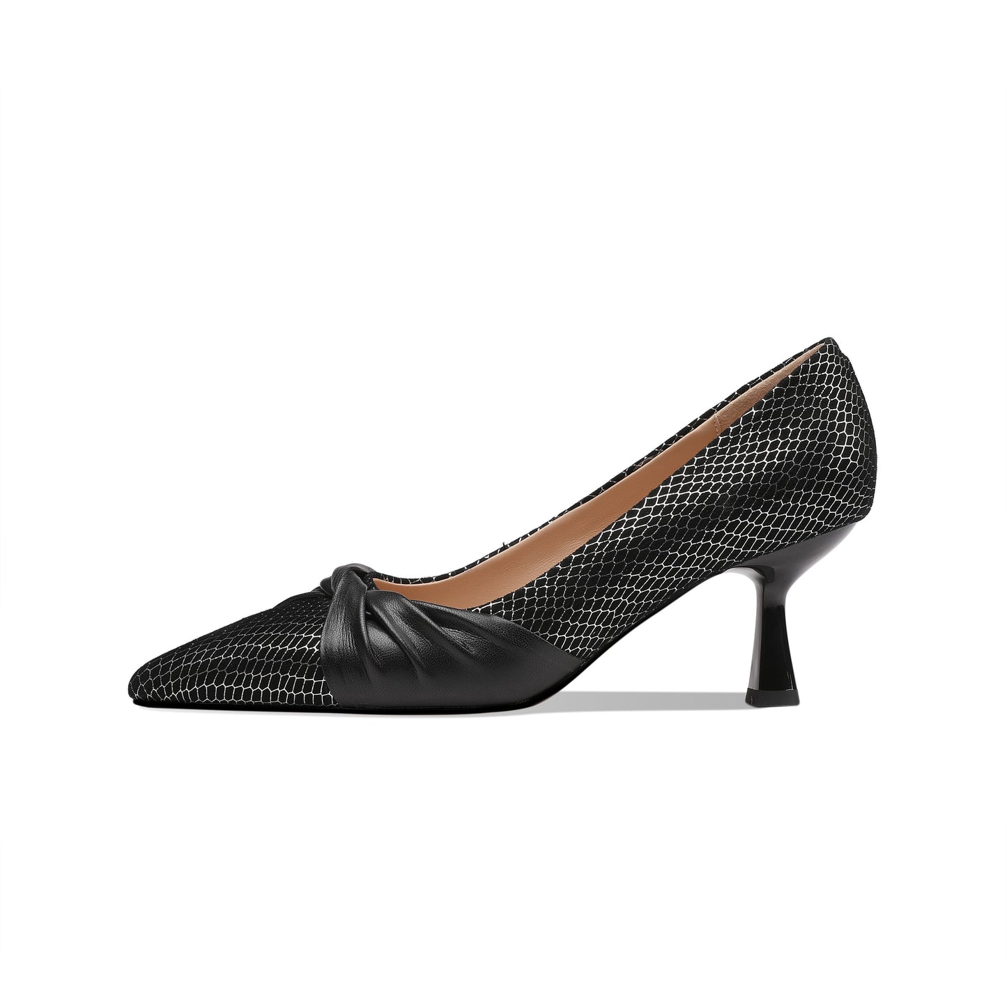 Nine Seven Women's Handmade Leather Exquisite Mid Heel Pointy Toe Loafer Pumps with Bowknot