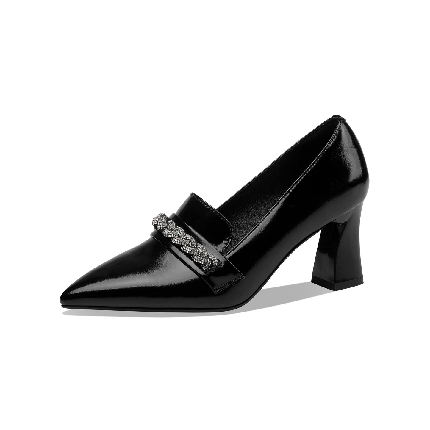 Nine Seven Women's Pointed Toe Genuine/Suede Leather Handmade Mid Chunky Heels Stylish Slip On Pumps Shoes