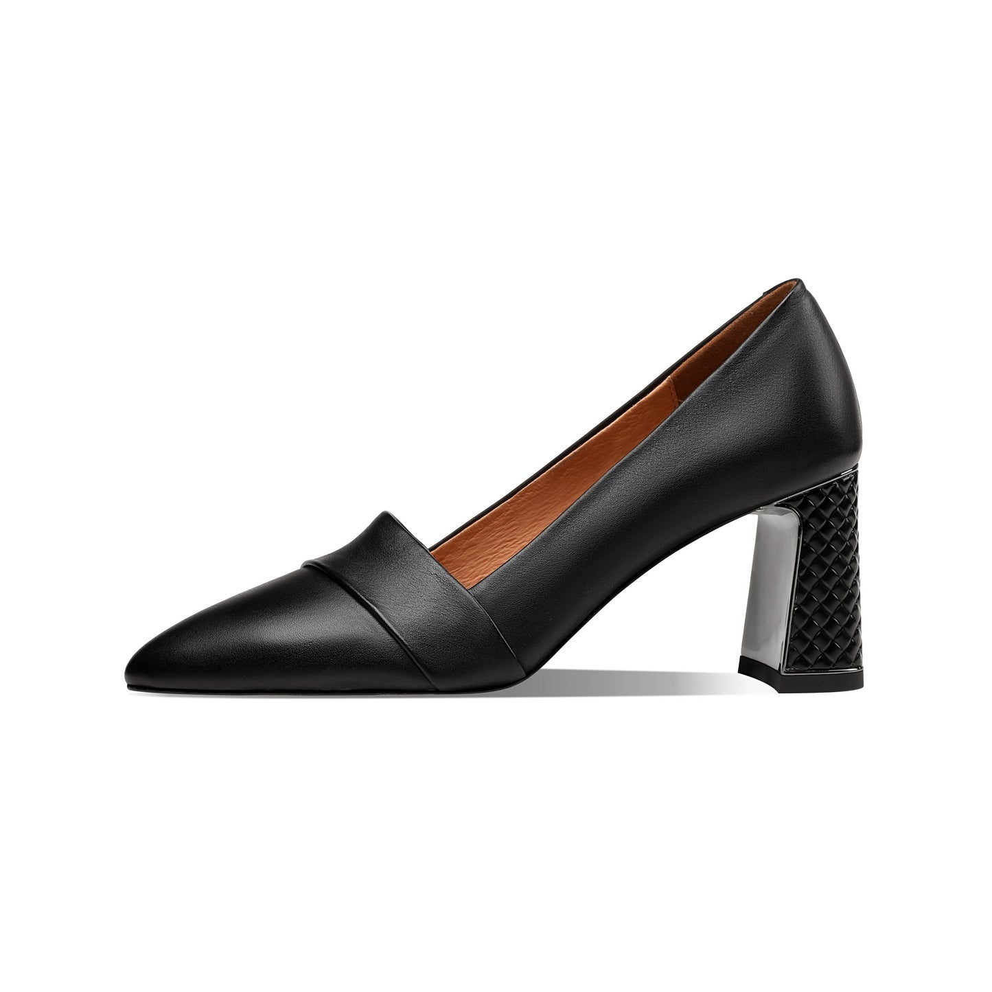 Nine Seven Women's Genuine Leather Pointed Toe Handmade Mid Chunky Heels Slip On Retro Pumps Shoes
