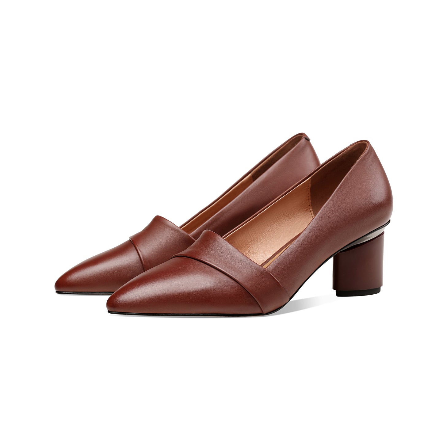 Nine Seven Women's Genuine Leather Pointed Toe Handmade Mid Heels Slip On Vintage Pumps Shoes