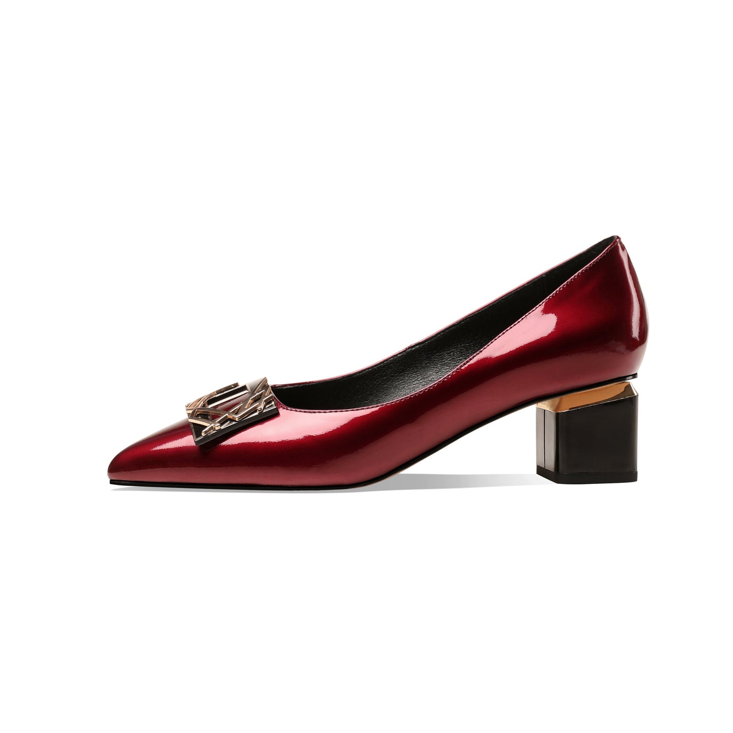 Nine Seven Women's Glossy Patent Leather Handmade Clear Pointed Toe Low Block Heel Slip On Pump Shoes with Trendy Square Pattern