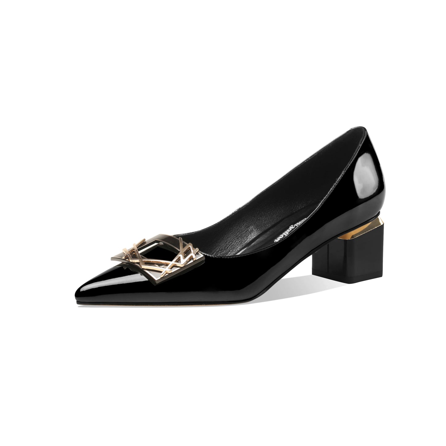 Nine Seven Women's Glossy Patent Leather Handmade Clear Pointed Toe Low Block Heel Slip On Pump Shoes with Trendy Square Pattern