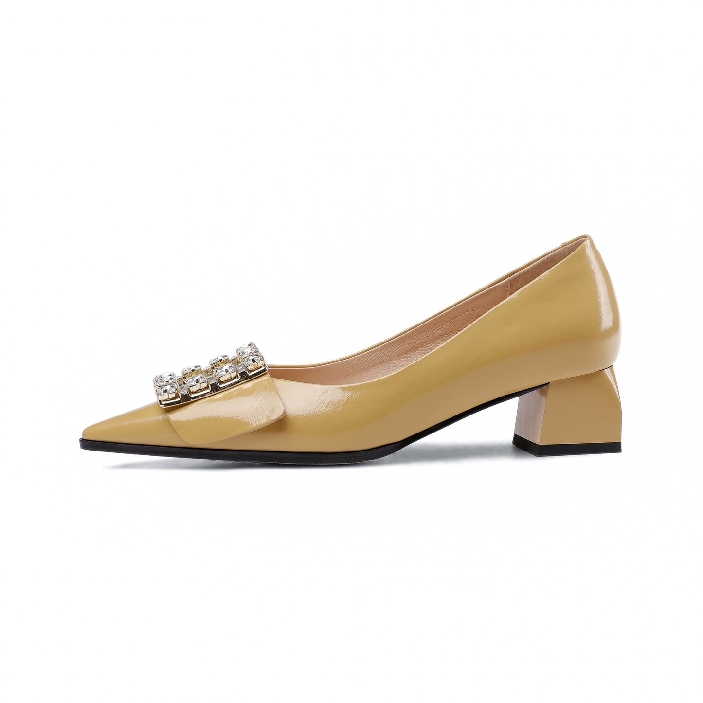 Nine Seven Women's Pointed Toe Patent Leather Delicate Buckle Handmade Low Chunky Heels Casual Shoes