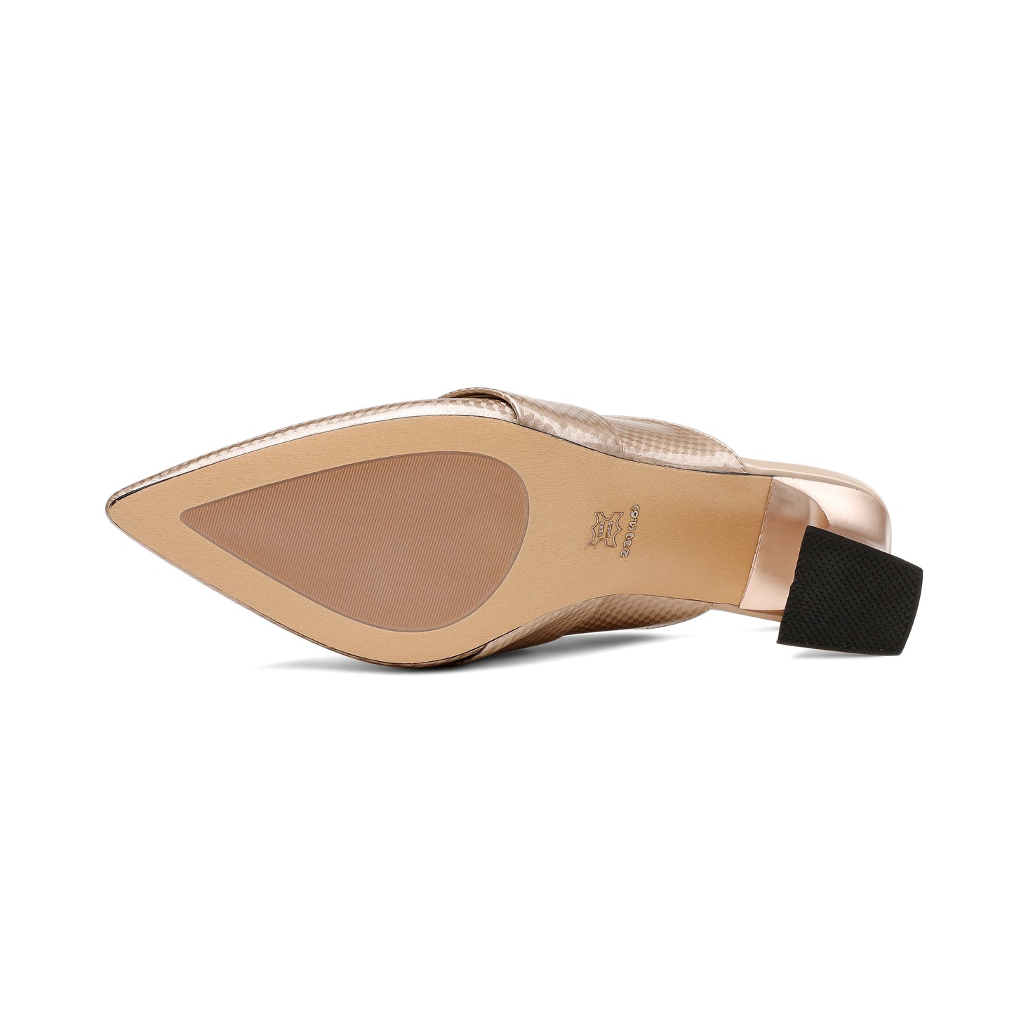 Nine Seven Handmade Women's Genuine Leather Pointy Toe Spool Heel Mule Pumps with Metal Square Pattern