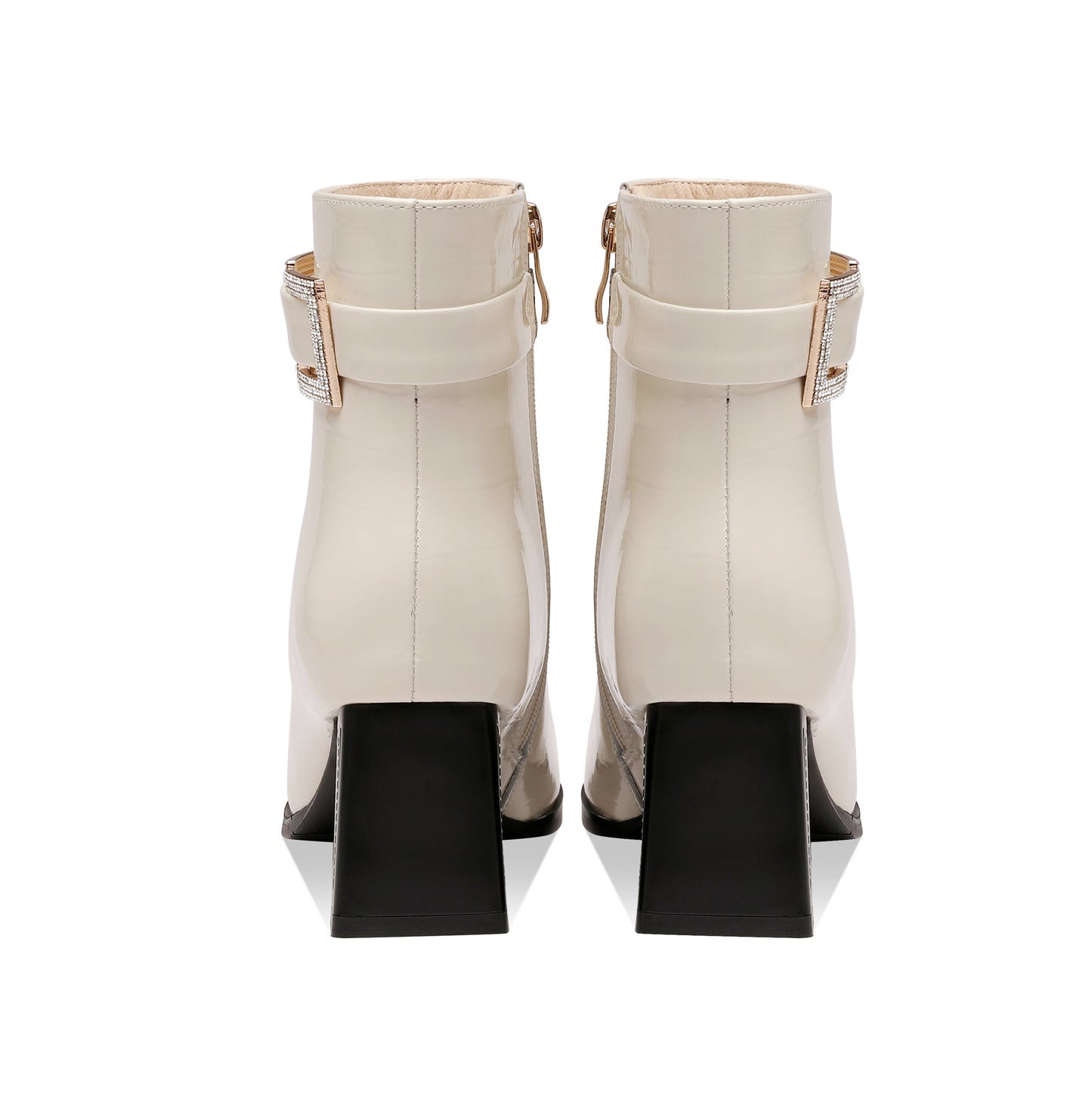 Nine Seven Women's Handmade Checkered Patent Leather Comfortable Block Heel Side Zip Up Glitter Buckle Design Chic Dress Boots