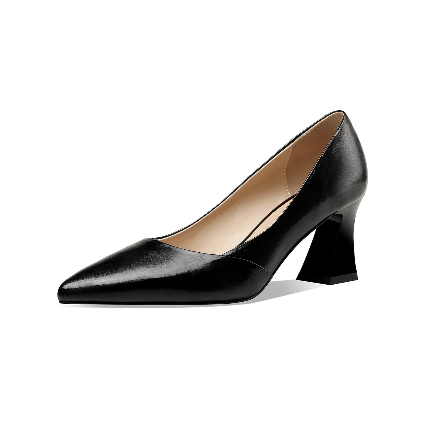 Nine Seven Genuine Leather Women's Handmade Clear Pointed Toe Mid Spool Heel Slip On Elegant Office Pumps