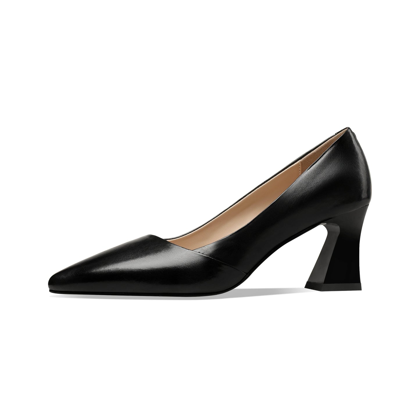 Nine Seven Genuine Leather Women's Handmade Clear Pointed Toe Mid Spool Heel Slip On Elegant Office Pumps