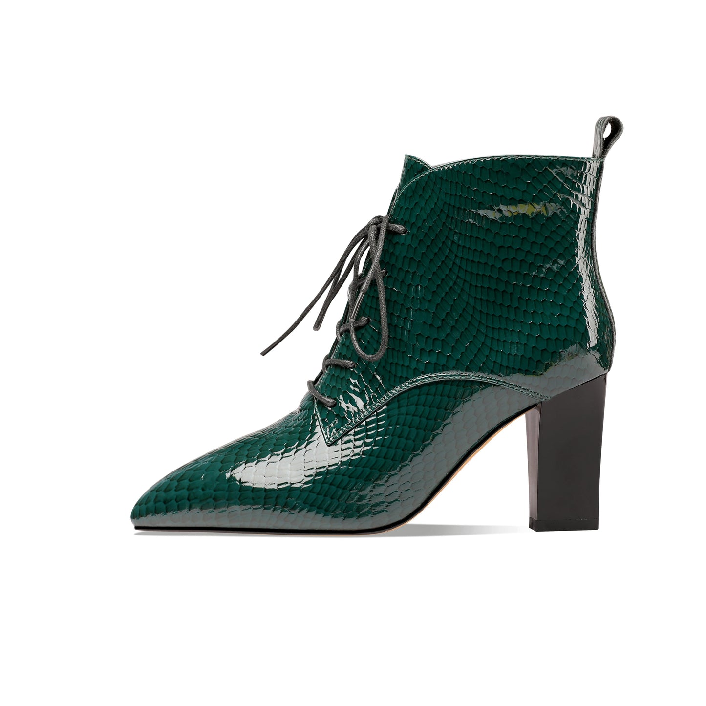 Nine Seven Women's Genuine Leather Handmade Pointed Toe Chunky Heel Lace Up Stylish Ankle Boots