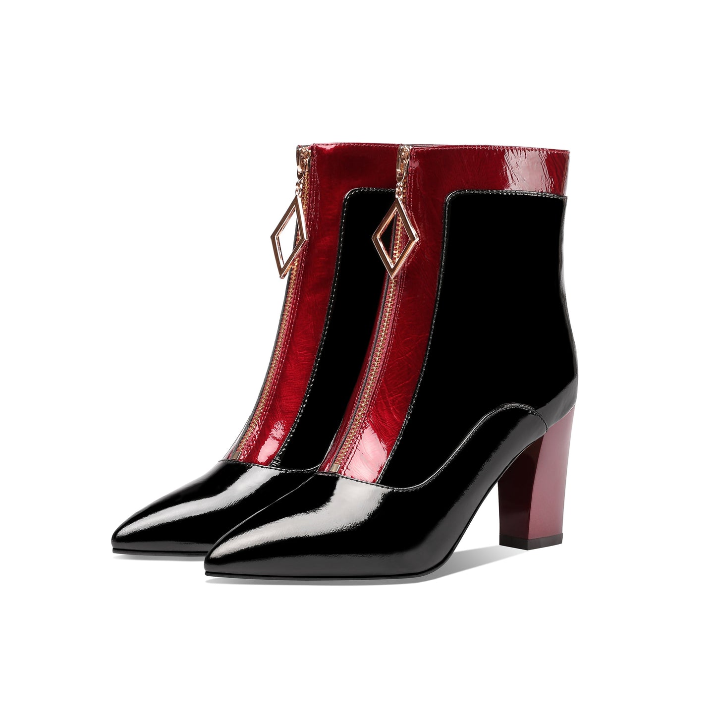 Nine Seven Women's Handmade Genuine Leather Clear Pointed Toe Chunky Heel Stylish Front Zip Ankle Booties